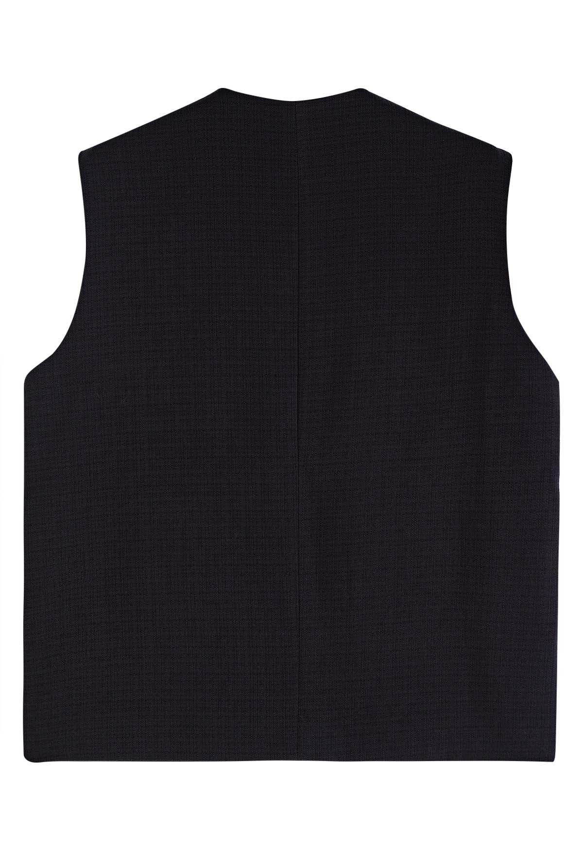 Flap Pocket Vest Blazer in Black