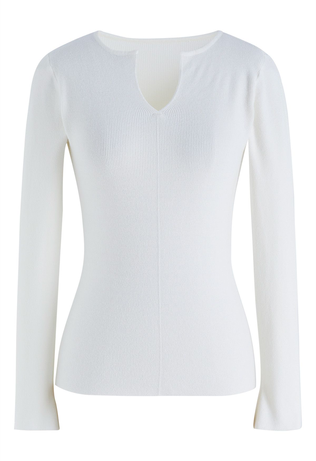 Notch Neckline Fitted Knit Top in Ivory