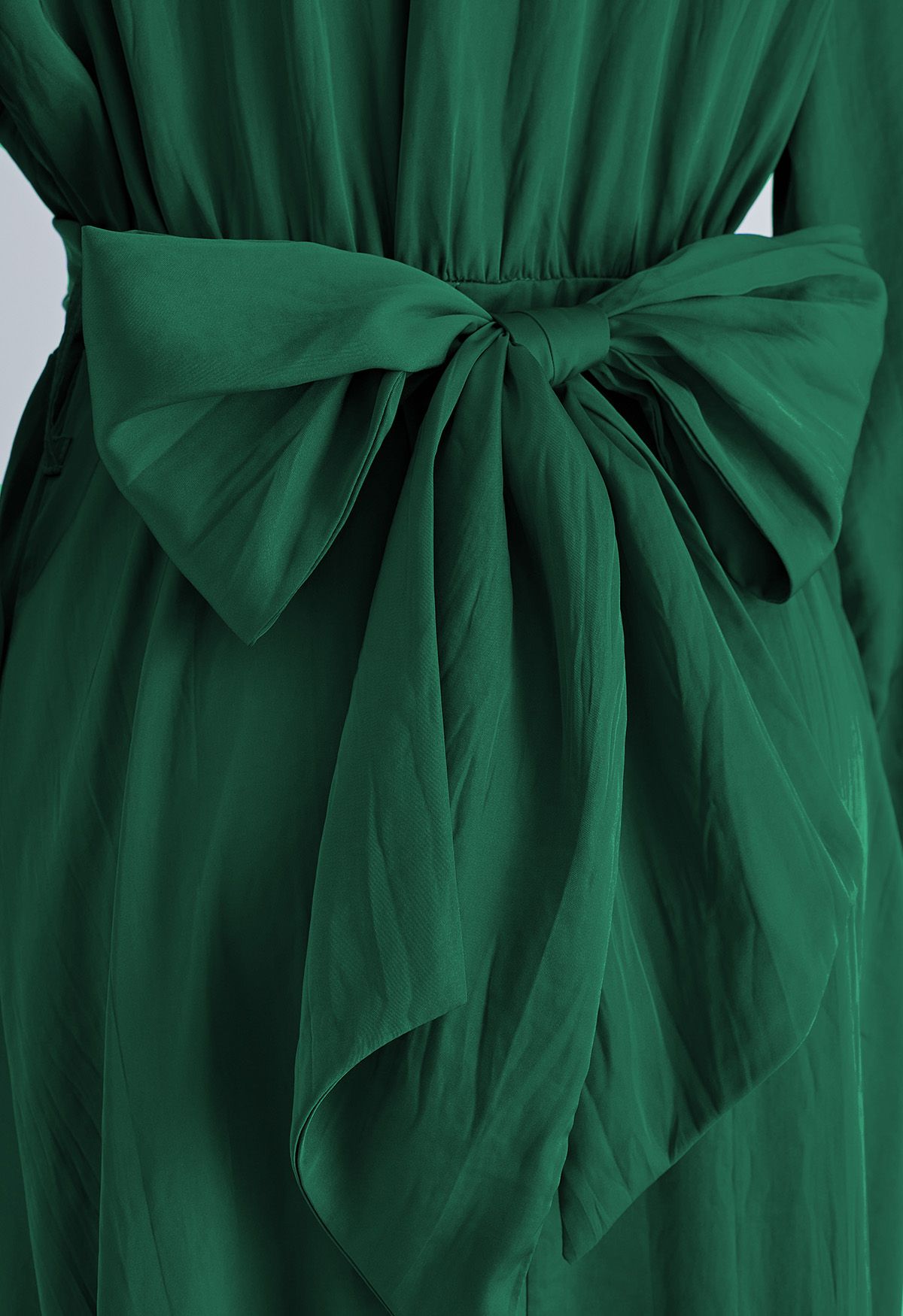 Texture Satin Tie-Back Shirt Dress in Dark Green