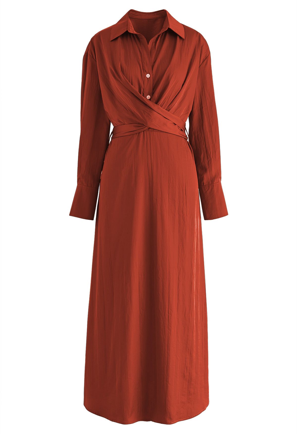 Texture Satin Tie-Back Shirt Dress in Orange