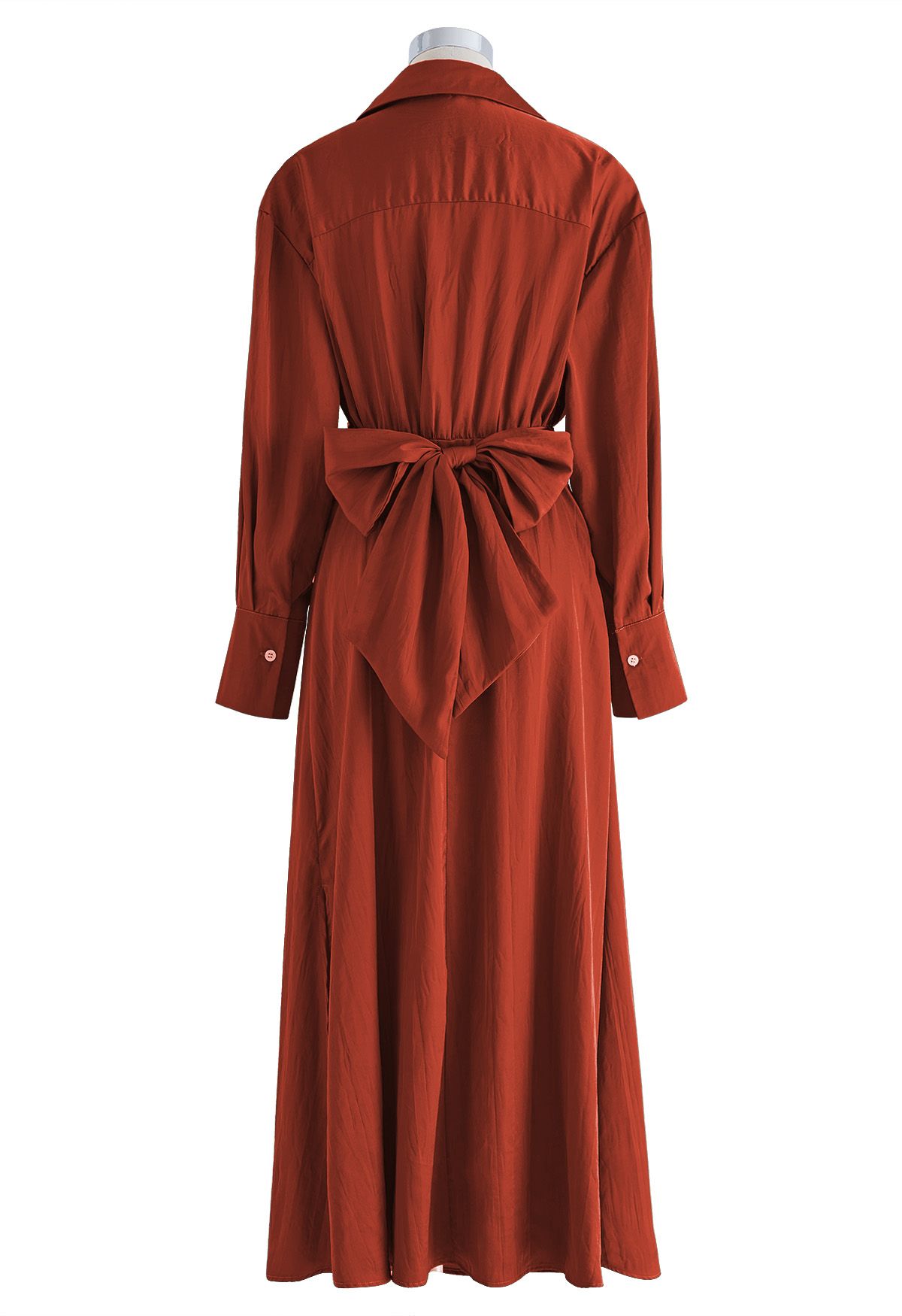 Texture Satin Tie-Back Shirt Dress in Orange