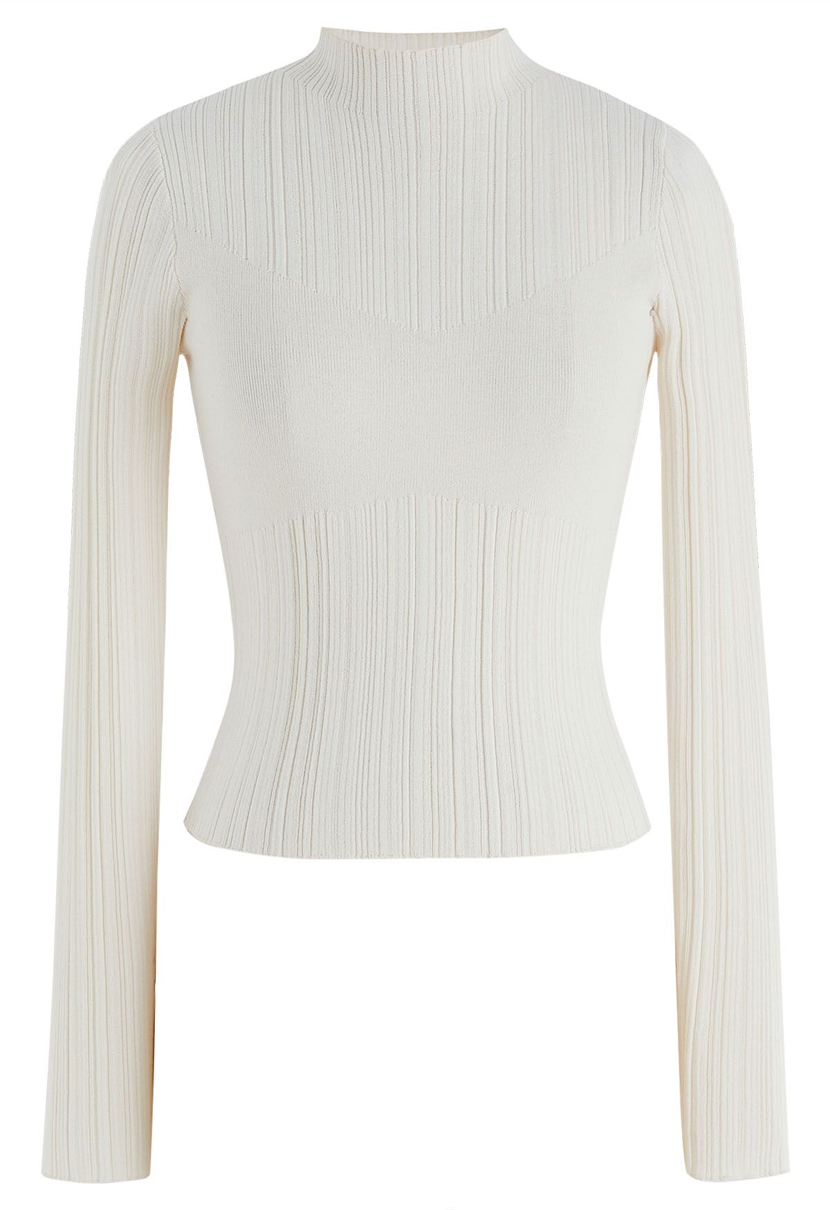 Stripe Texture Fitted Crop Top in Cream