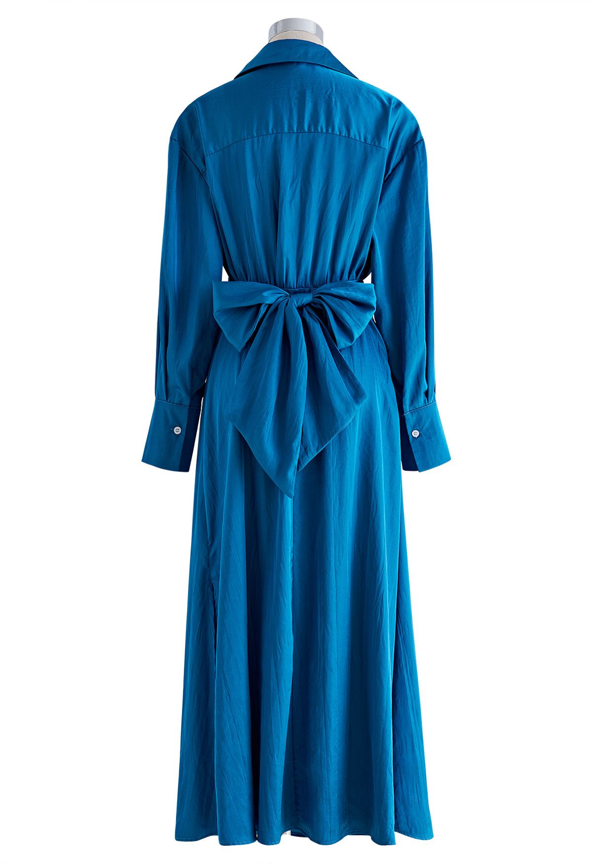 Texture Satin Tie-Back Shirt Dress in Teal