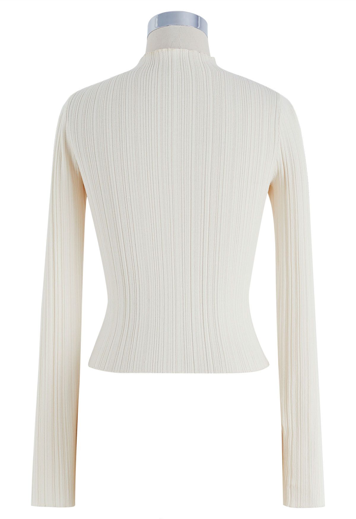 Stripe Texture Fitted Crop Top in Cream