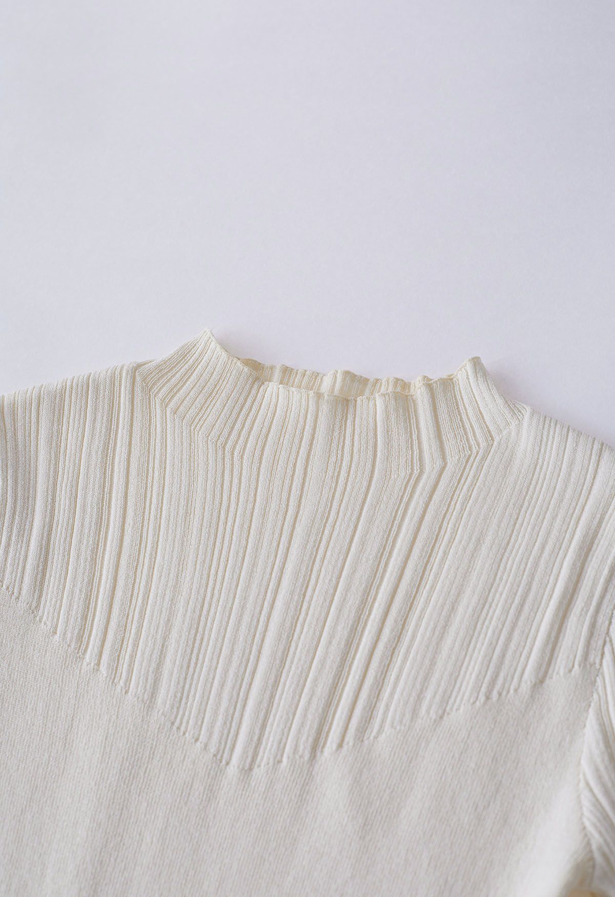 Stripe Texture Fitted Crop Top in Cream