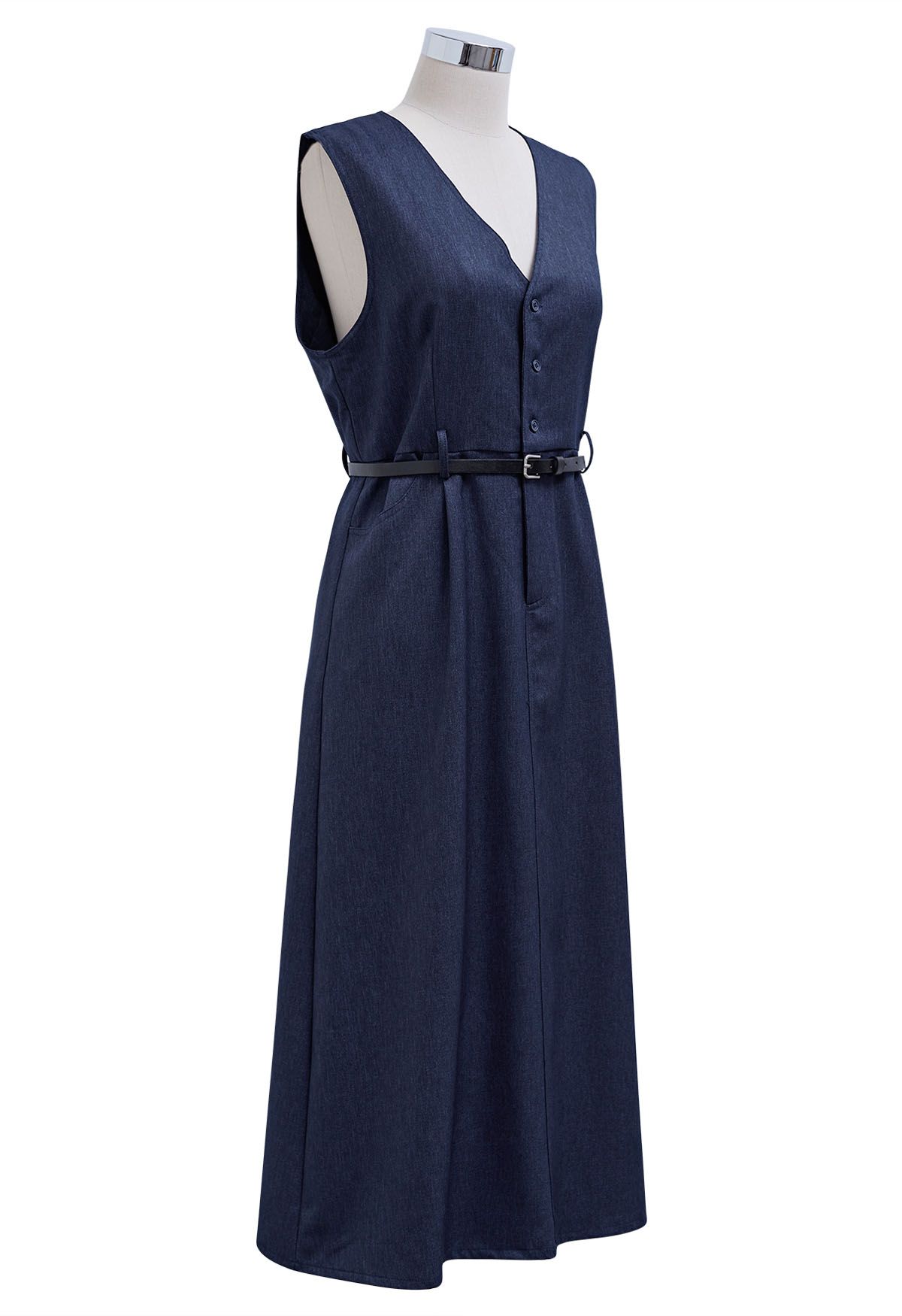 Retro Charms V-Neck Sleeveless Midi Dress in Navy