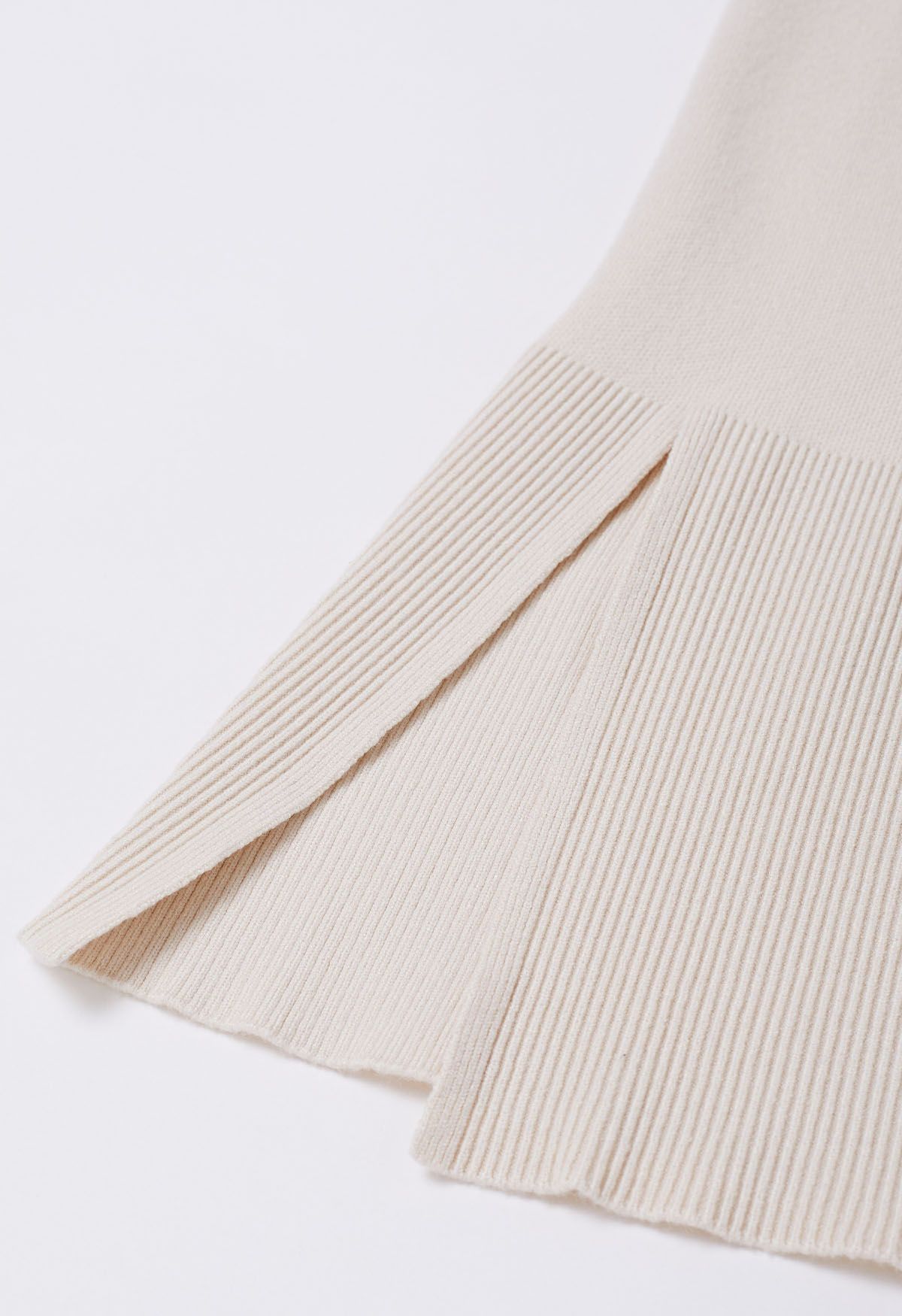 Oatmeal Knitted Split Hem Flare Pants