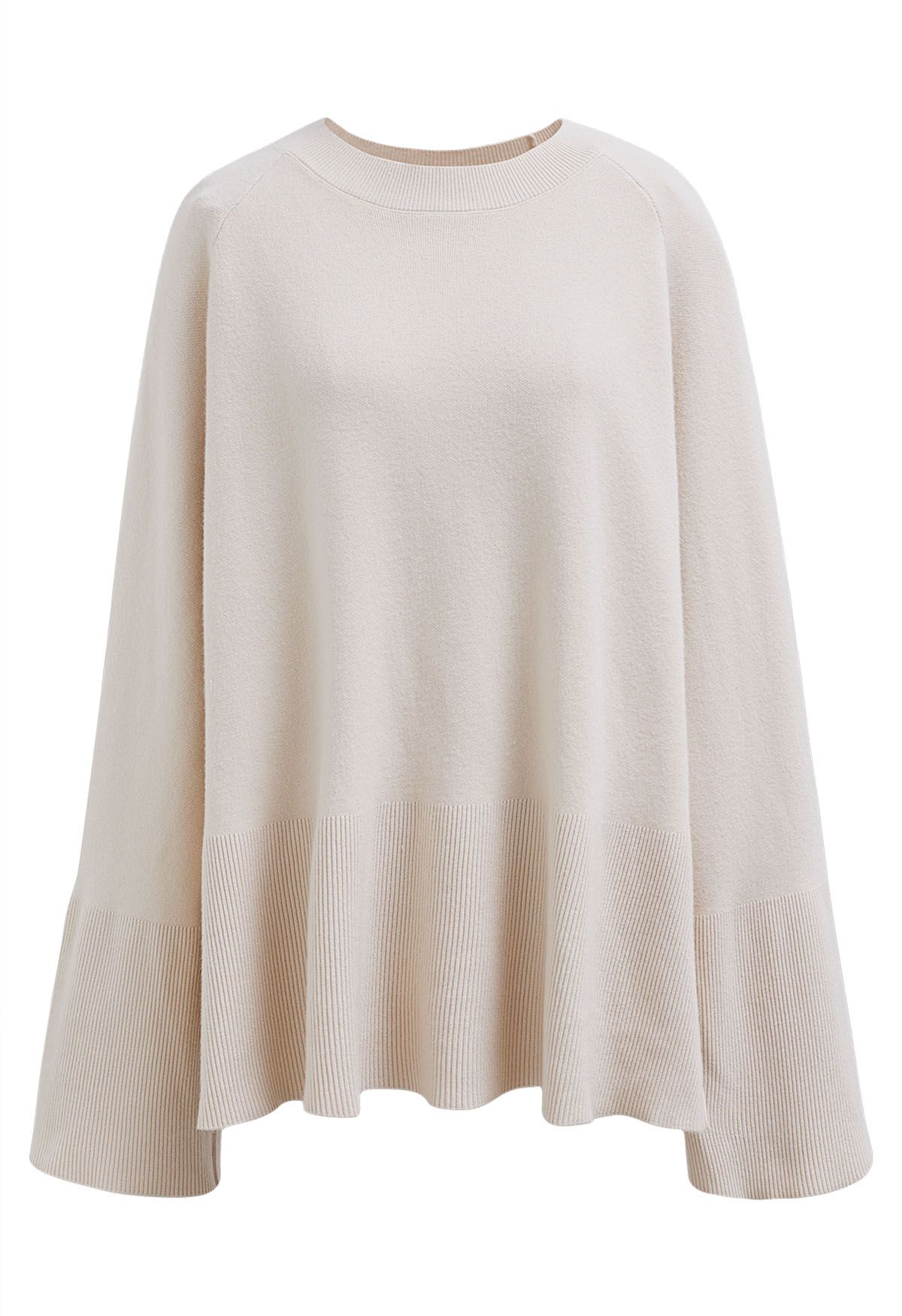 Slit Hem Ribbed Detail Soft Knit Sweater in Oatmeal