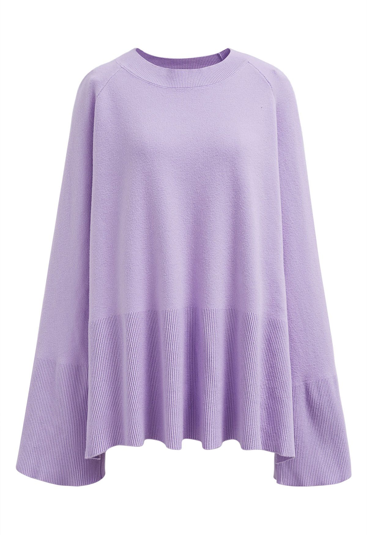 Slit Hem Ribbed Detail Soft Knit Sweater in Lilac