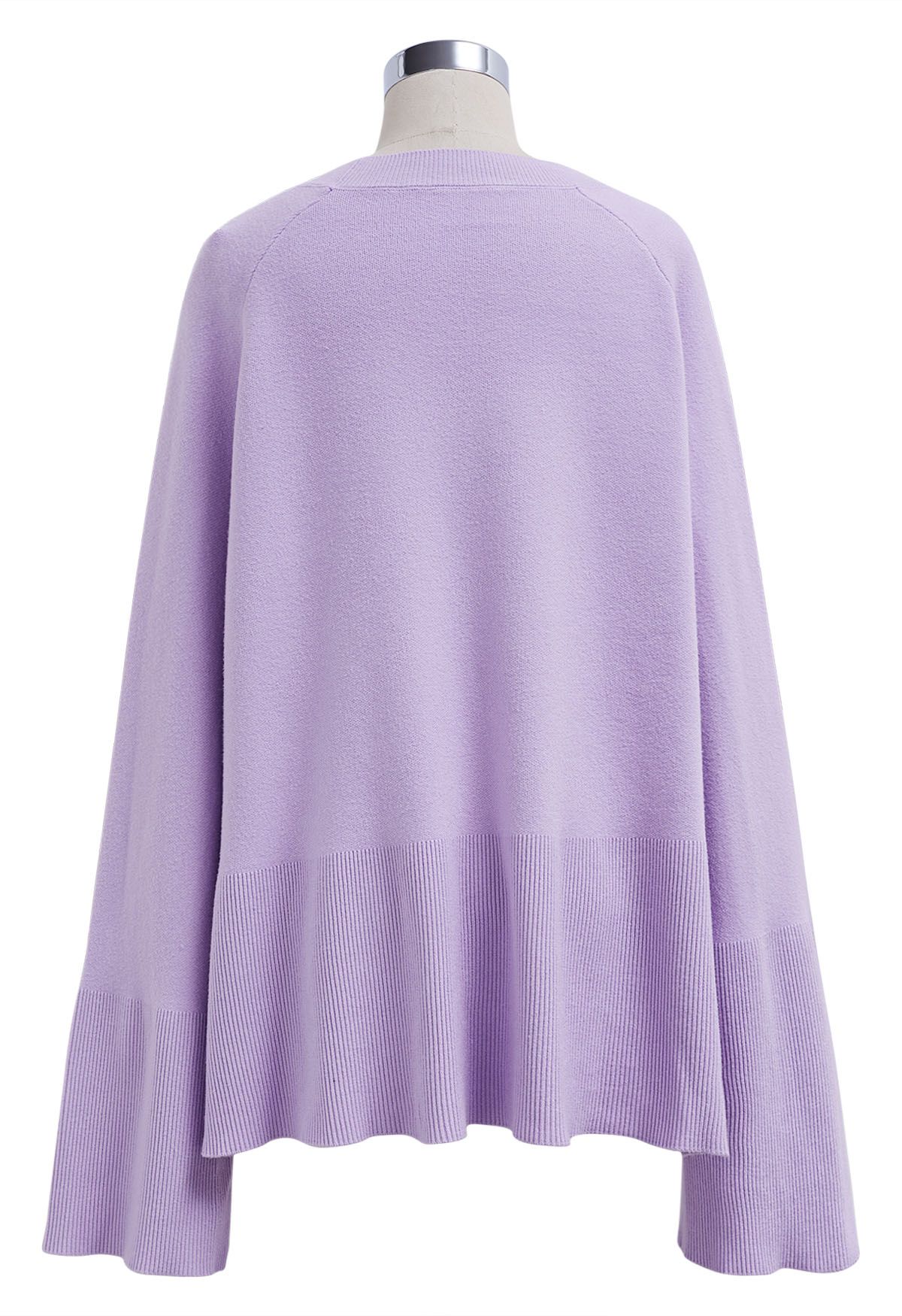 Slit Hem Ribbed Detail Soft Knit Sweater in Lilac