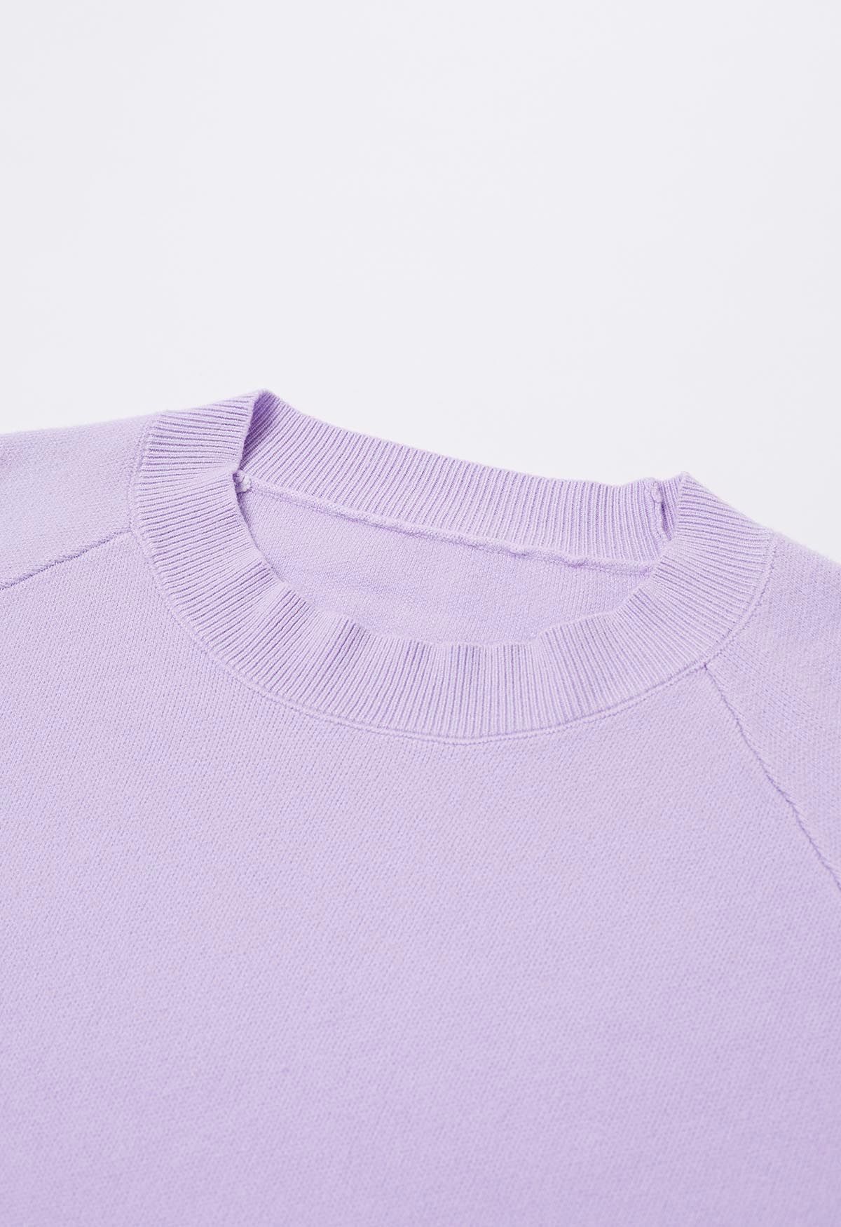 Slit Hem Ribbed Detail Soft Knit Sweater in Lilac