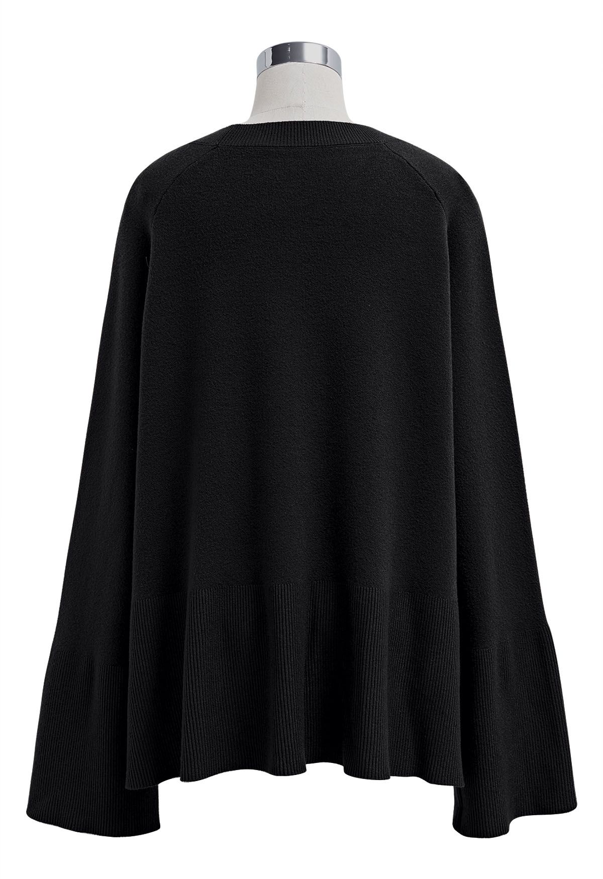 Slit Hem Ribbed Detail Soft Knit Sweater in Black