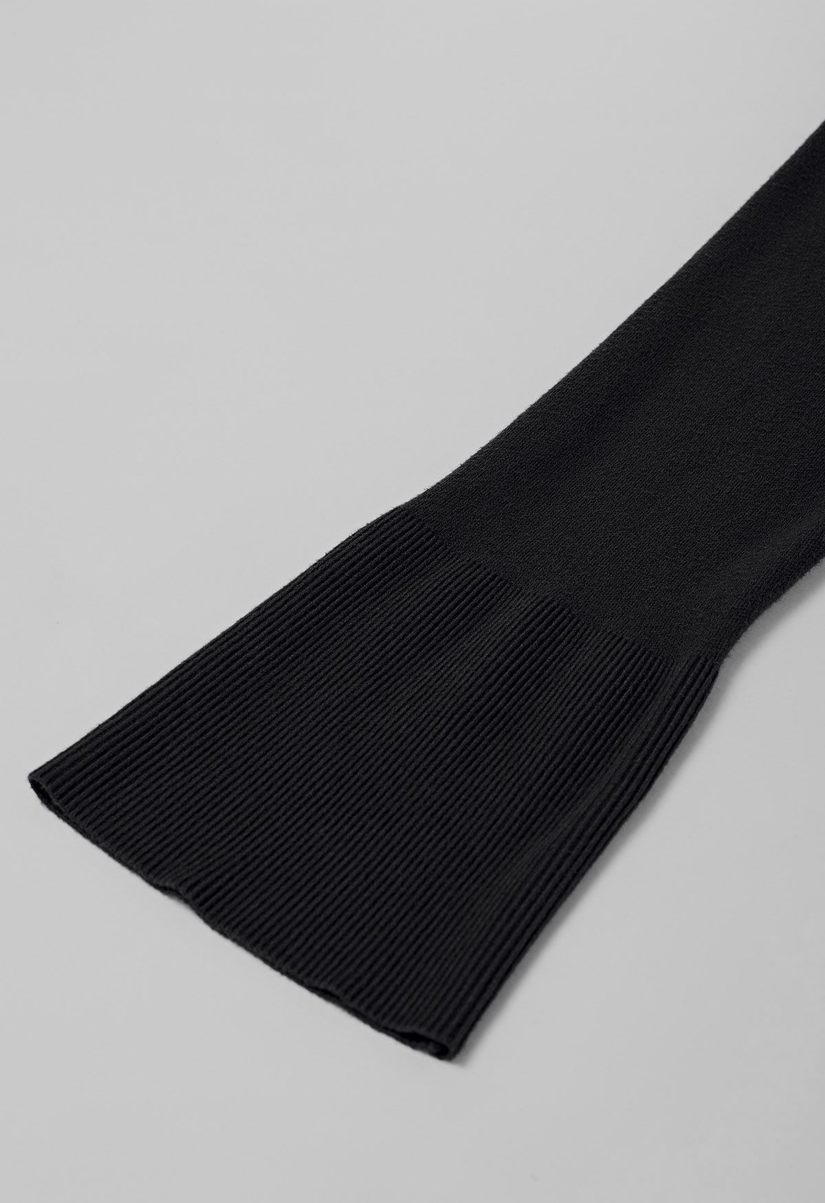 Slit Hem Ribbed Detail Soft Knit Sweater in Black