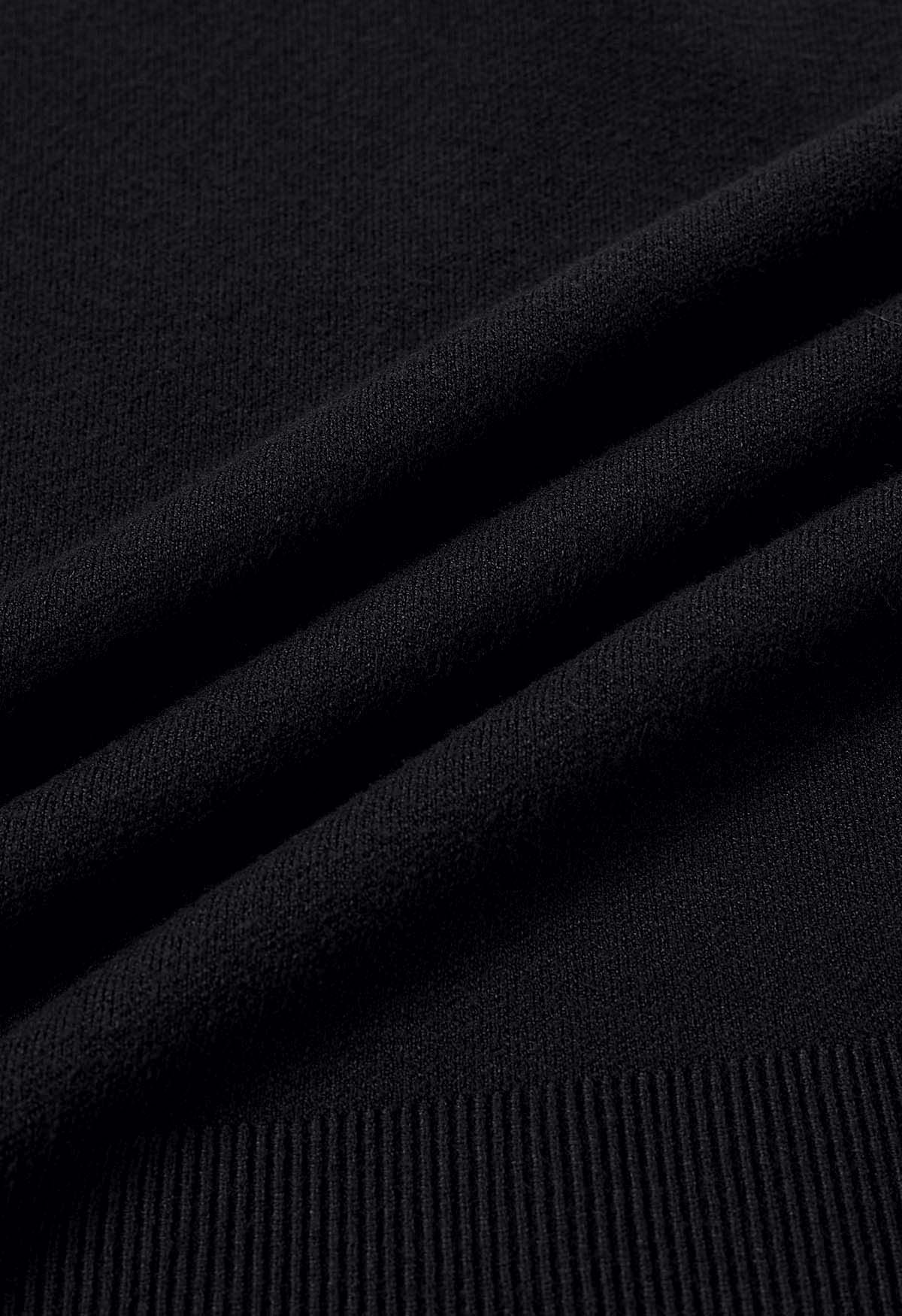 Slit Hem Ribbed Detail Soft Knit Sweater in Black