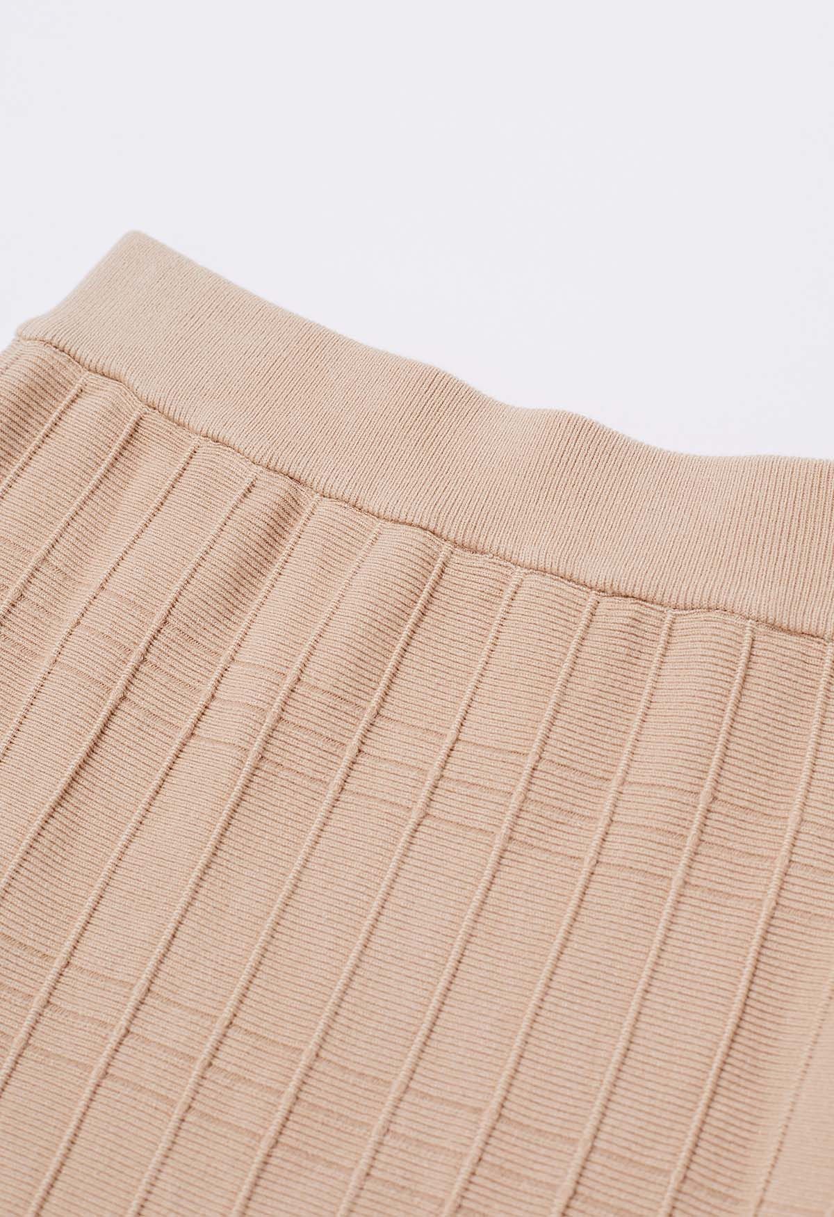 Seam Line Knit Mermaid Skirt in Tan