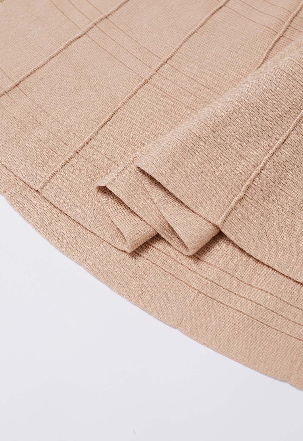 Seam Line Knit Mermaid Skirt in Tan