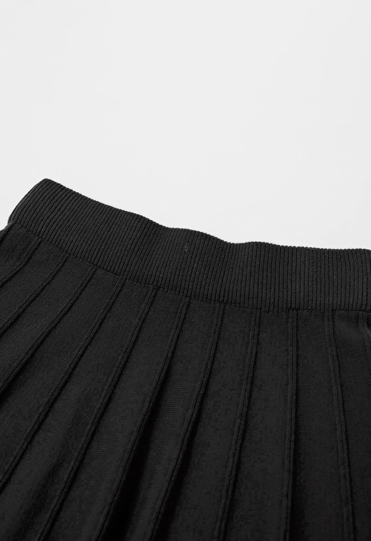 Silver Bead  Embellished Seam Knit Skirt in Black