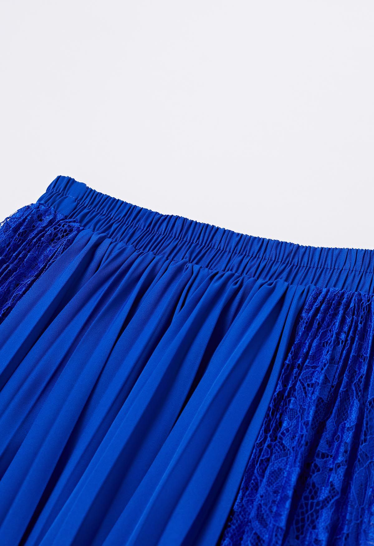 Lace Panelled Pleated Midi Skirt in Indigo