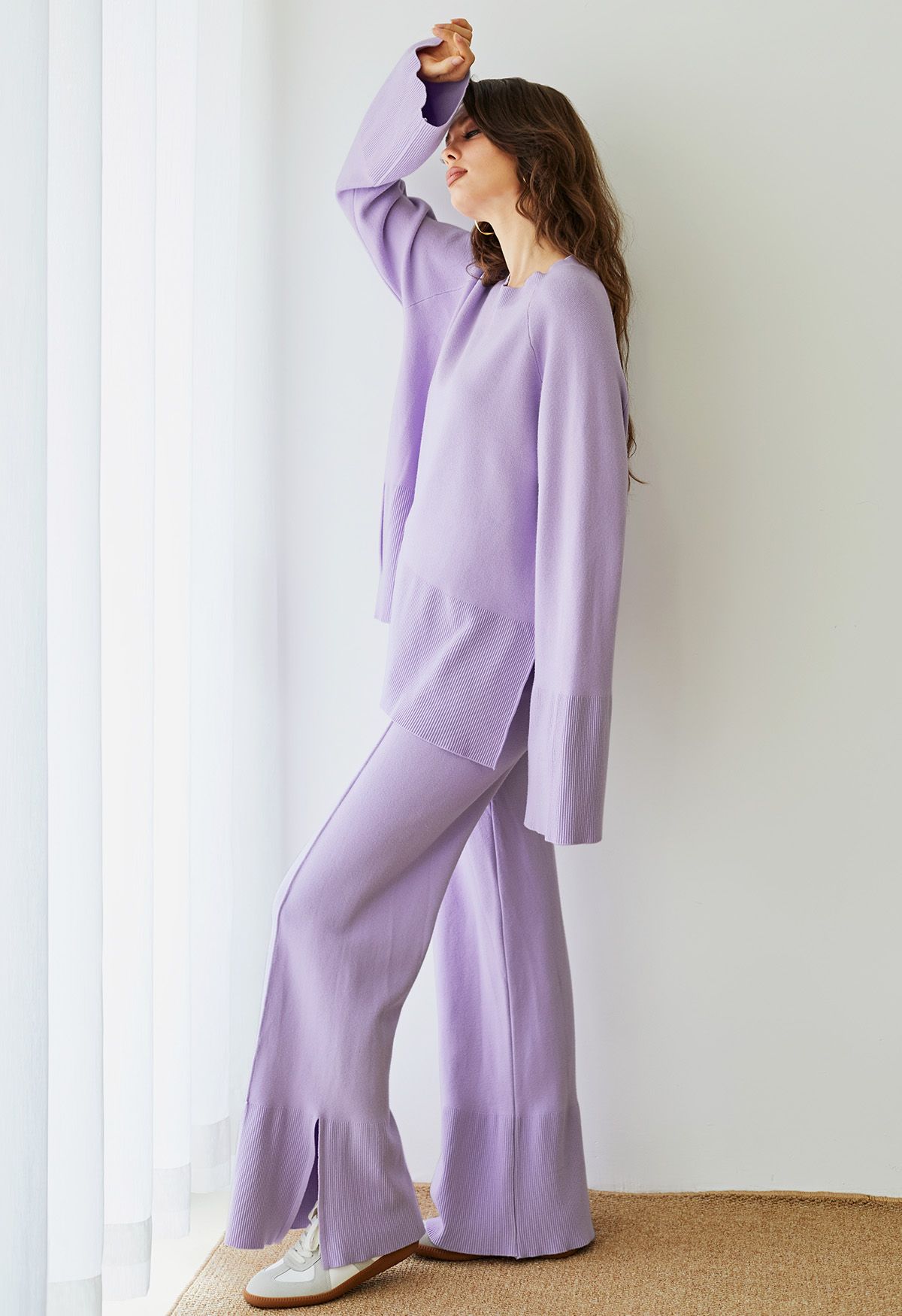 Seam Line Soft Knit Pants in Lilac