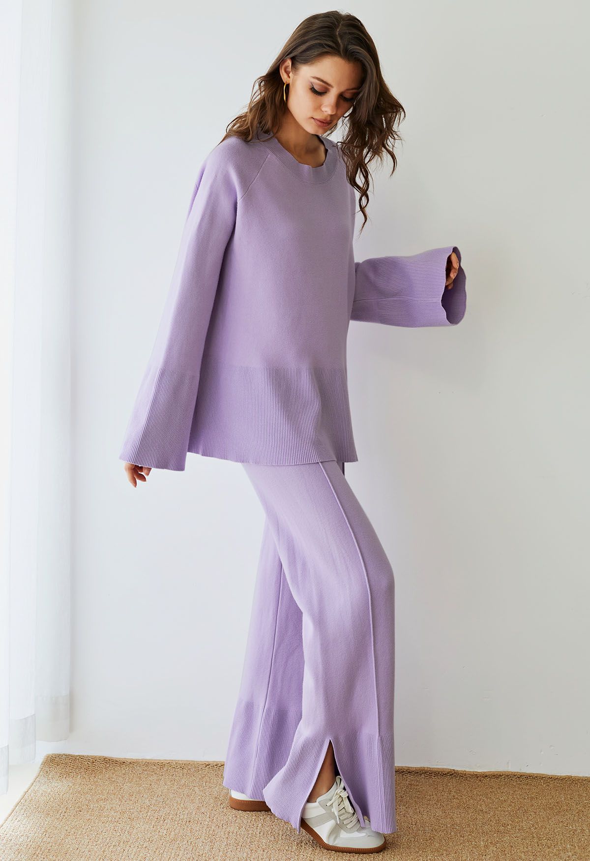 Seam Line Soft Knit Pants in Lilac