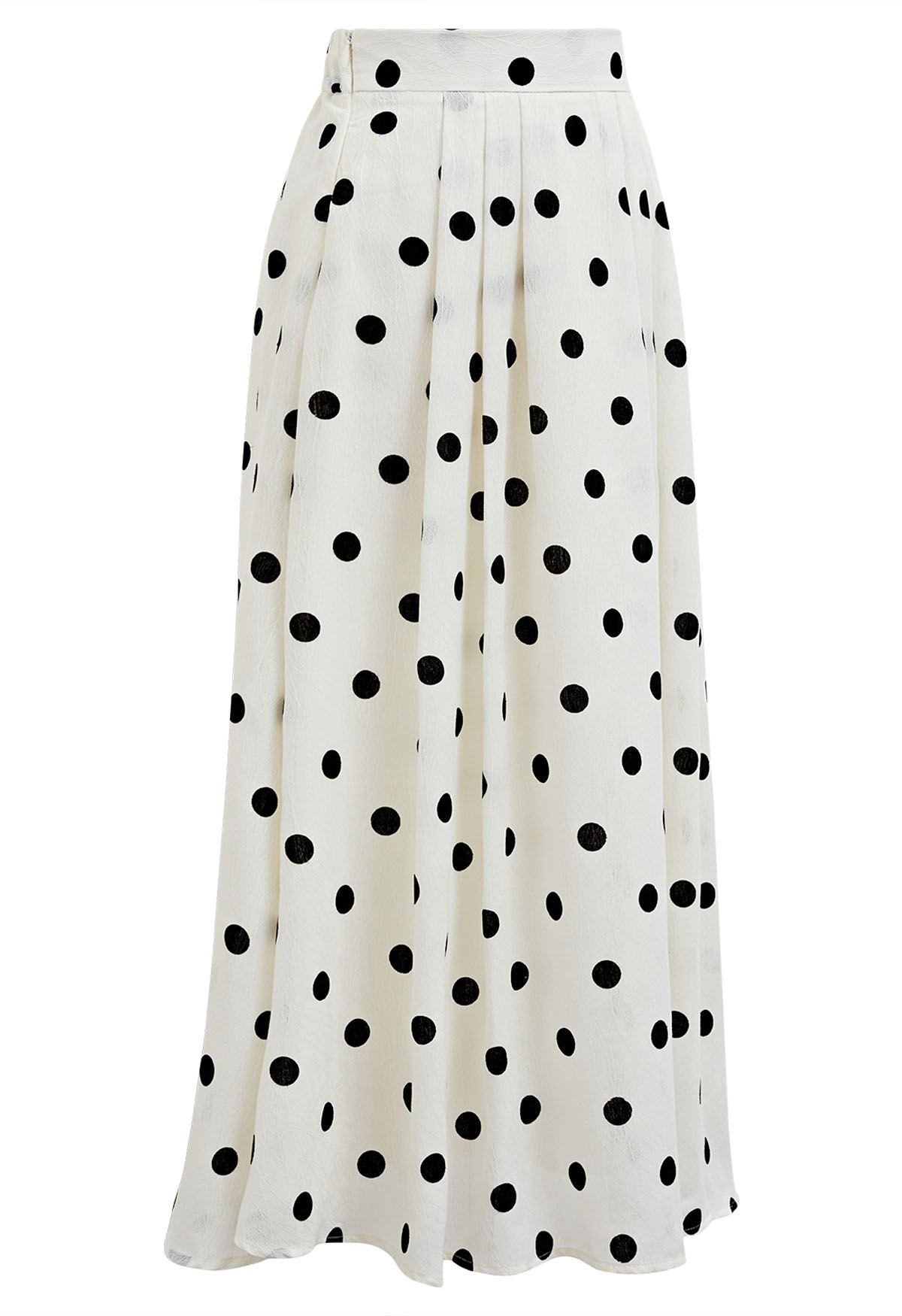 Texture Polka Dot Printed Pleated Maxi Skirt in Cream