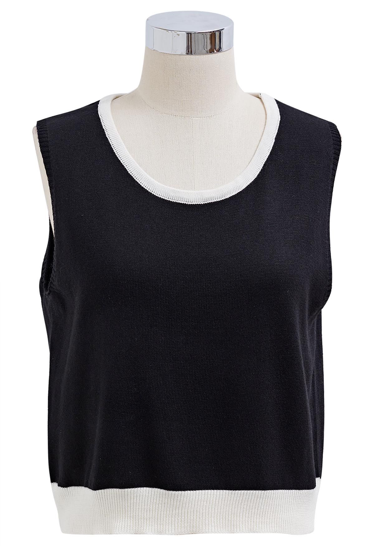 Contrast Edge Tank Top and Cardigan Set in Black