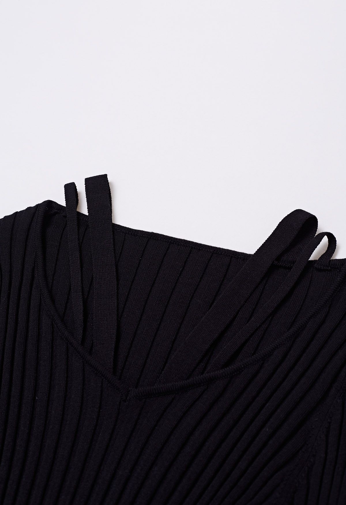 Strappy Neckline Stripe Knit Top in Black