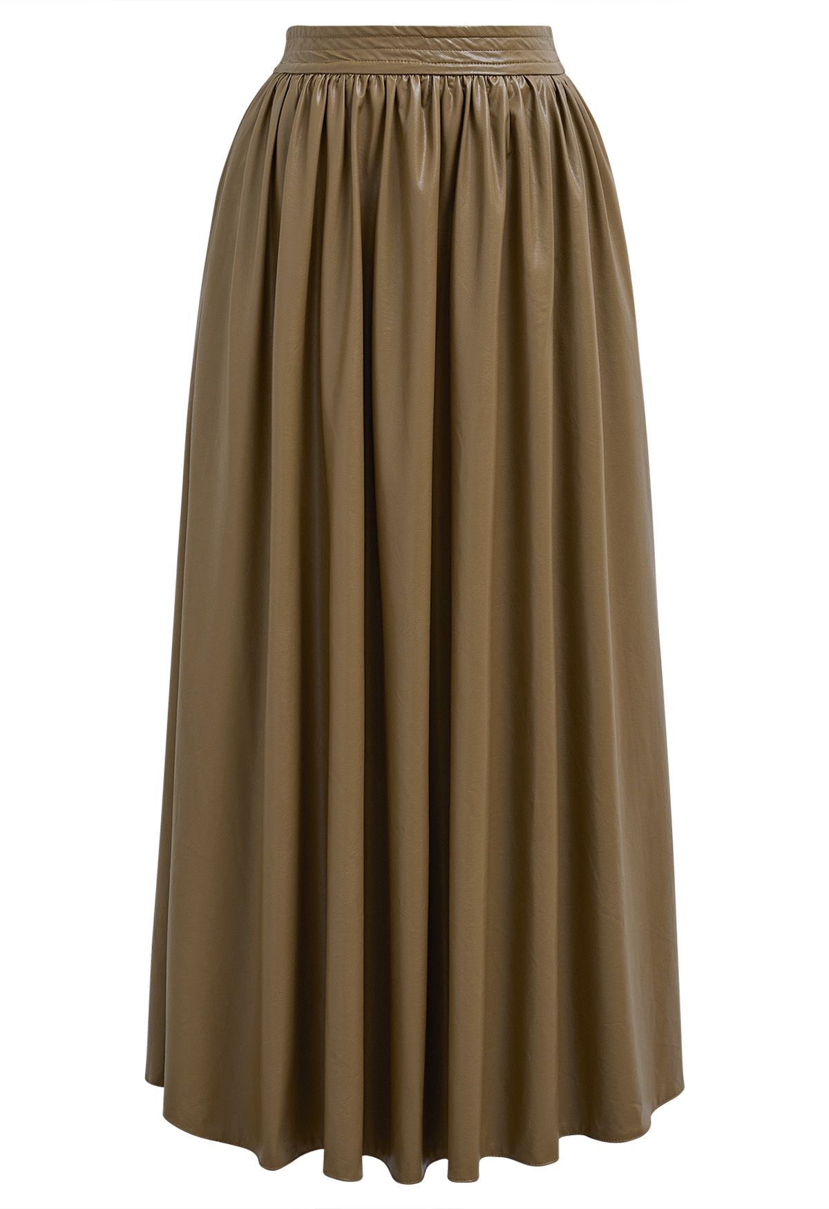 Refined Simplicity Faux Leather Maxi Skirt in Camel