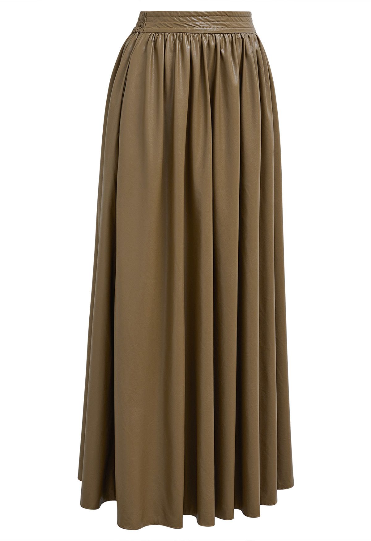 Refined Simplicity Faux Leather Maxi Skirt in Camel