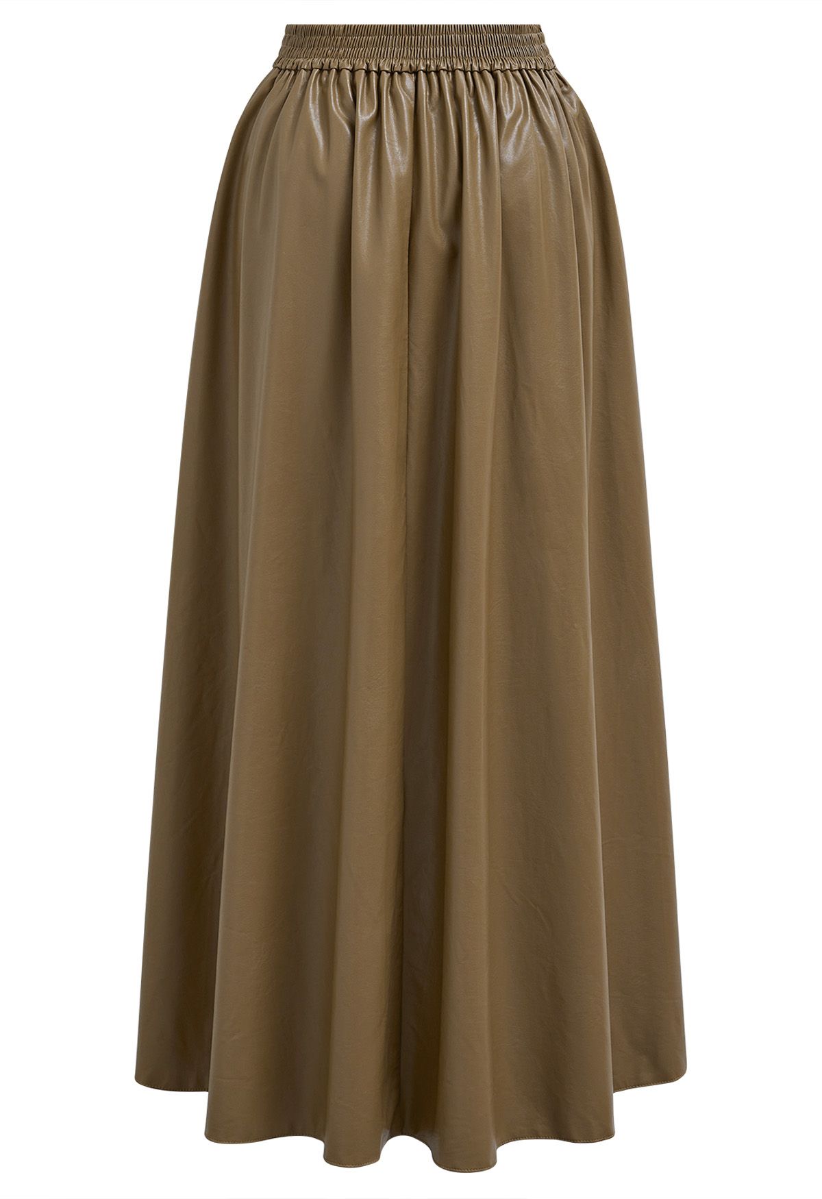 Refined Simplicity Faux Leather Maxi Skirt in Camel