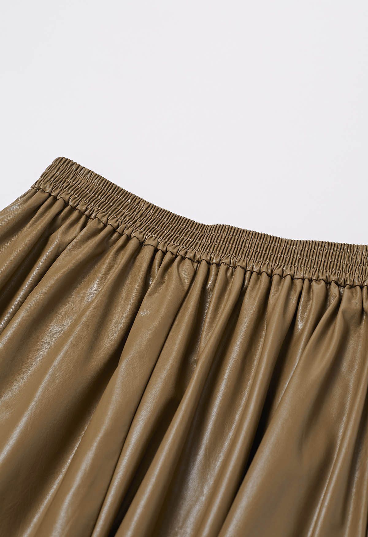 Refined Simplicity Faux Leather Maxi Skirt in Camel