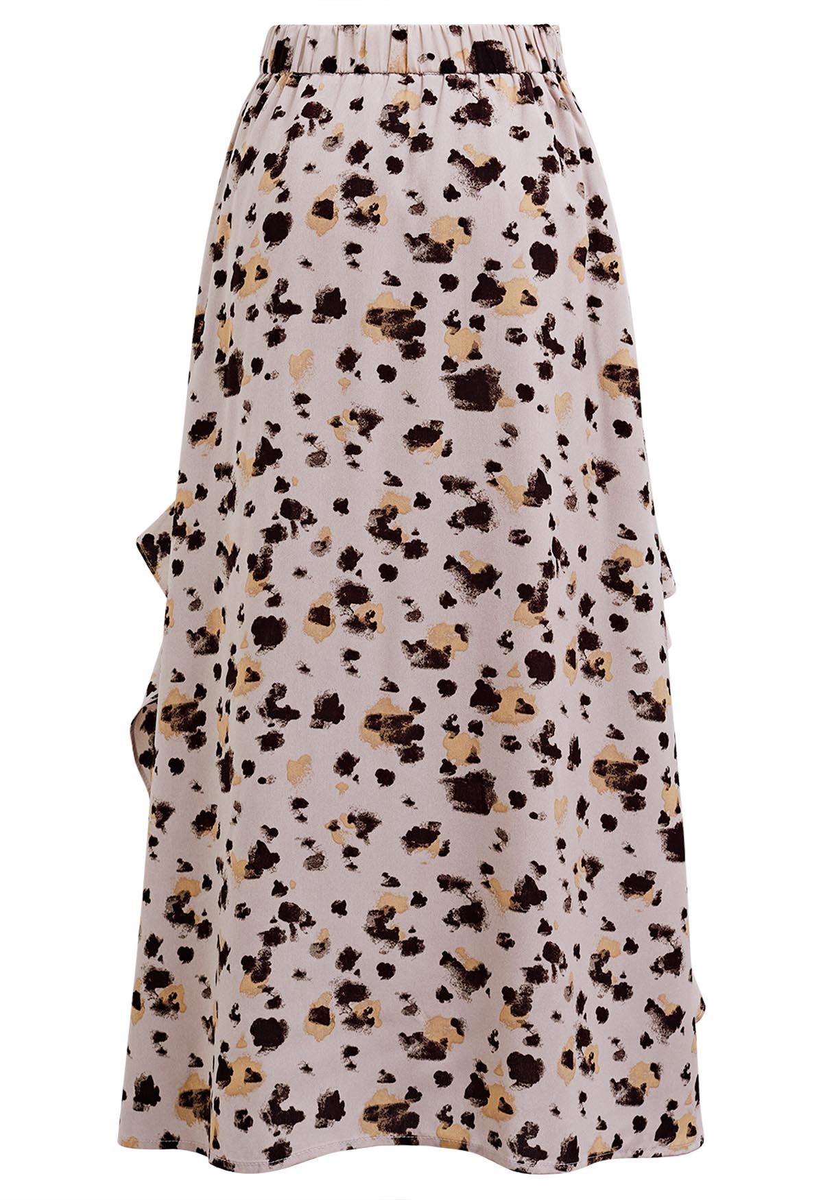 Inky Spots Printed Ruffle Chiffon Skirt in Dusty Pink