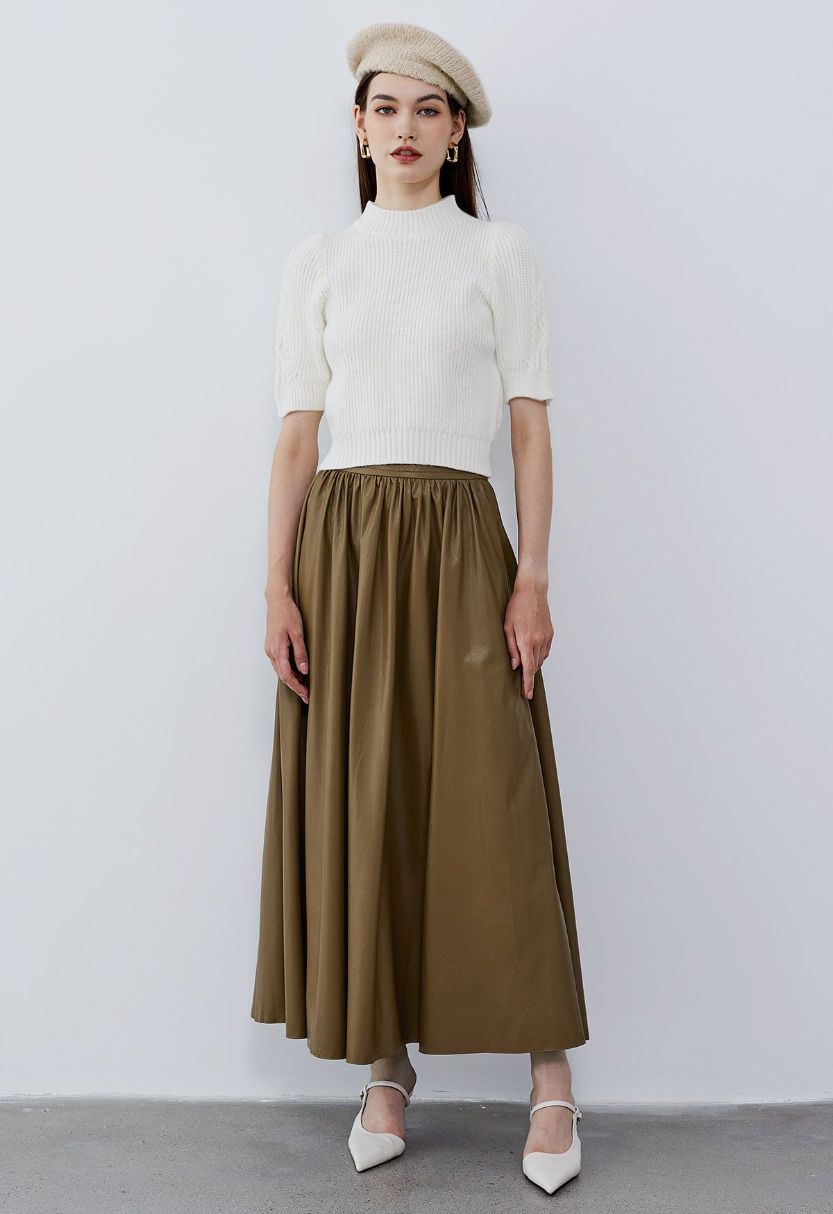 Refined Simplicity Faux Leather Maxi Skirt in Camel