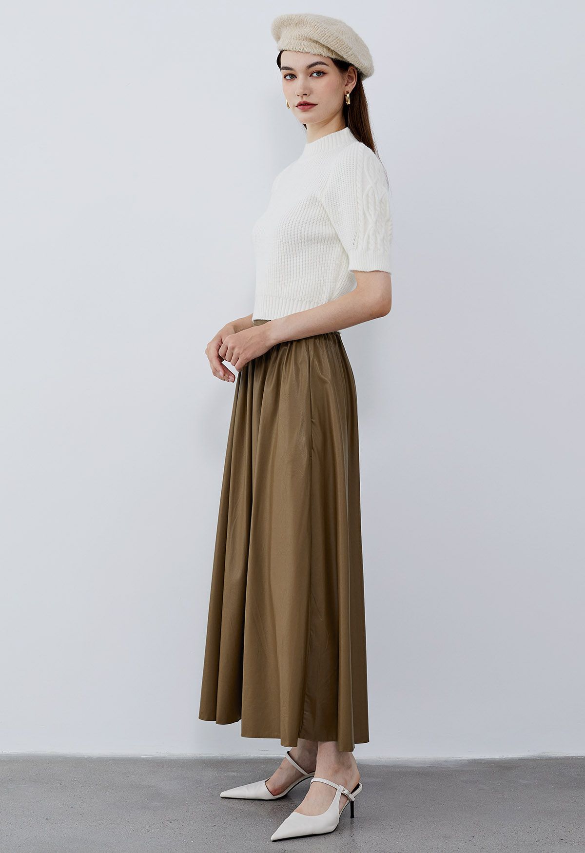 Refined Simplicity Faux Leather Maxi Skirt in Camel