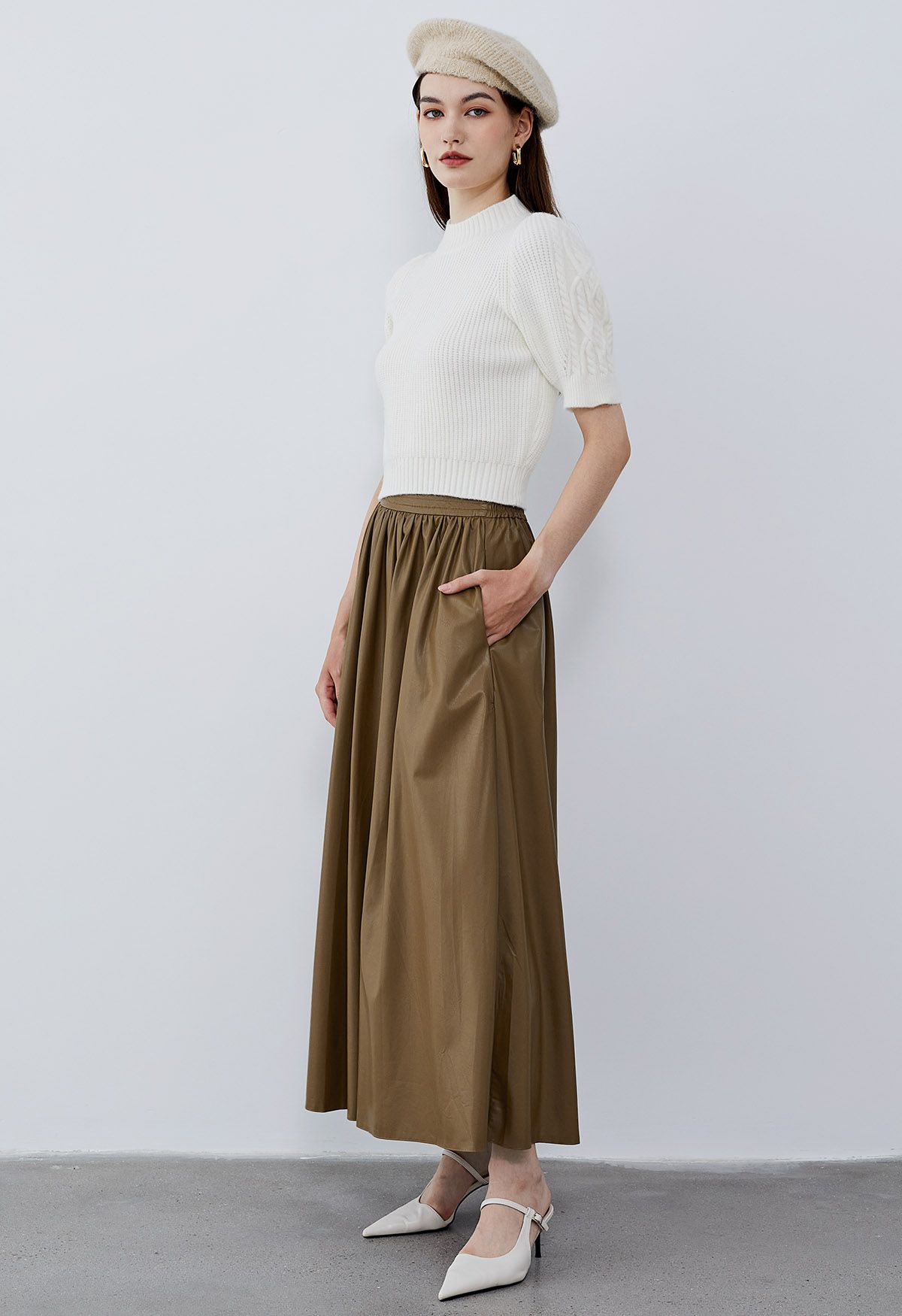 Refined Simplicity Faux Leather Maxi Skirt in Camel