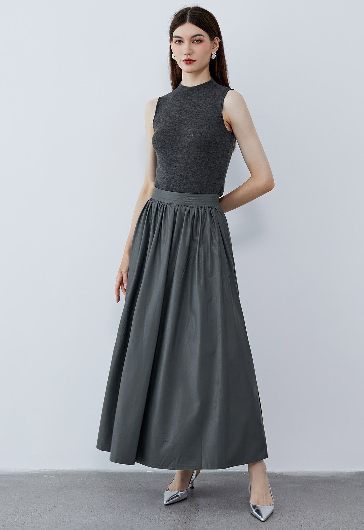 Refined Simplicity Faux Leather Maxi Skirt in Smoke