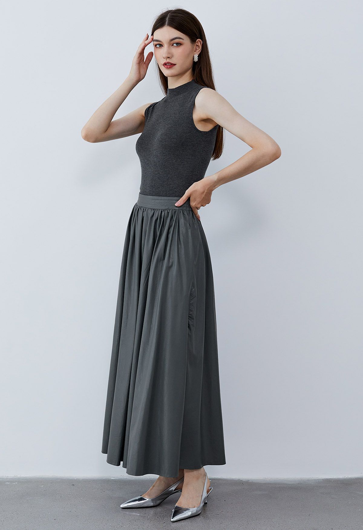 Refined Simplicity Faux Leather Maxi Skirt in Smoke