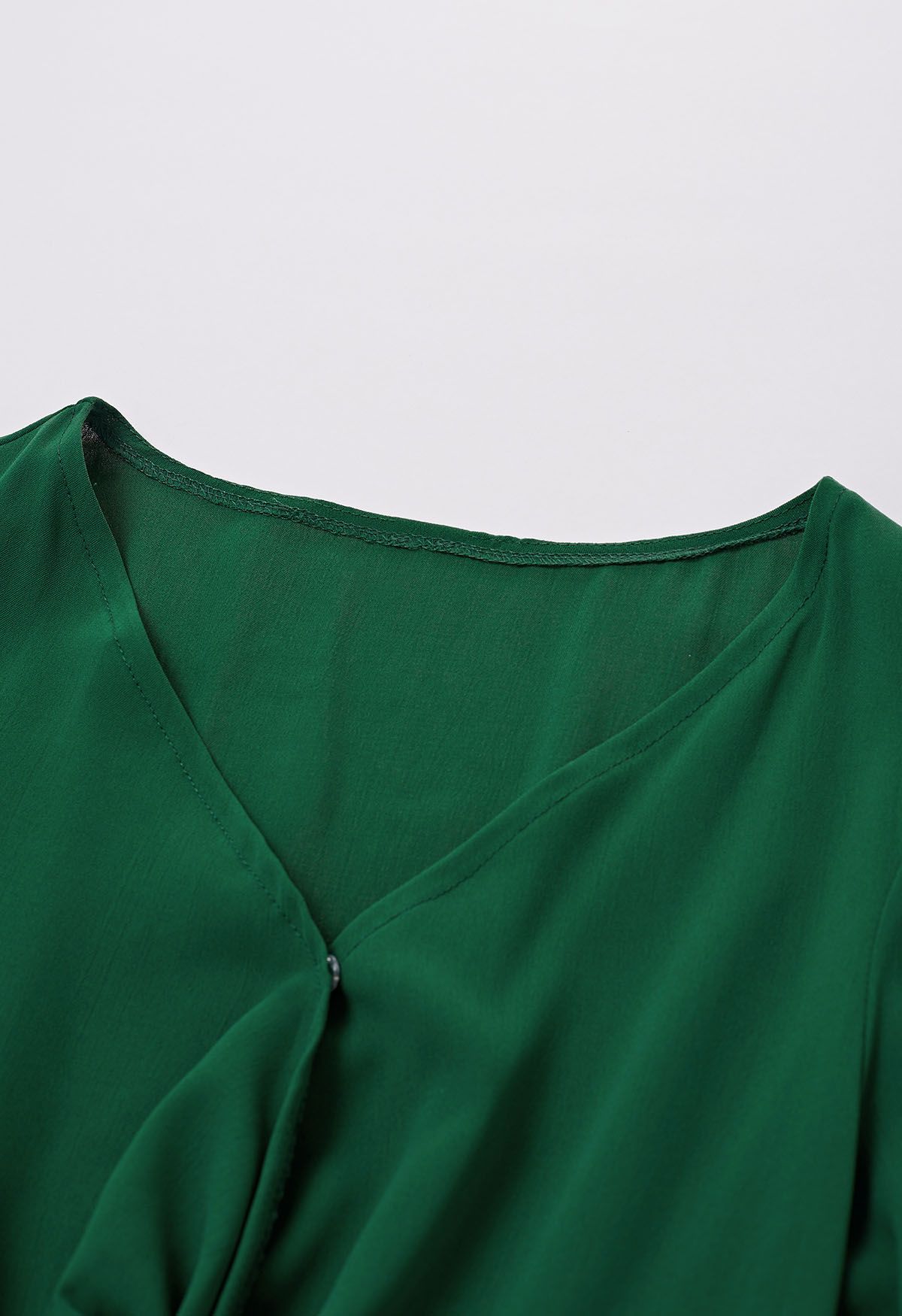 V-Neck Twisted Front Pleated Dress in Dark Green