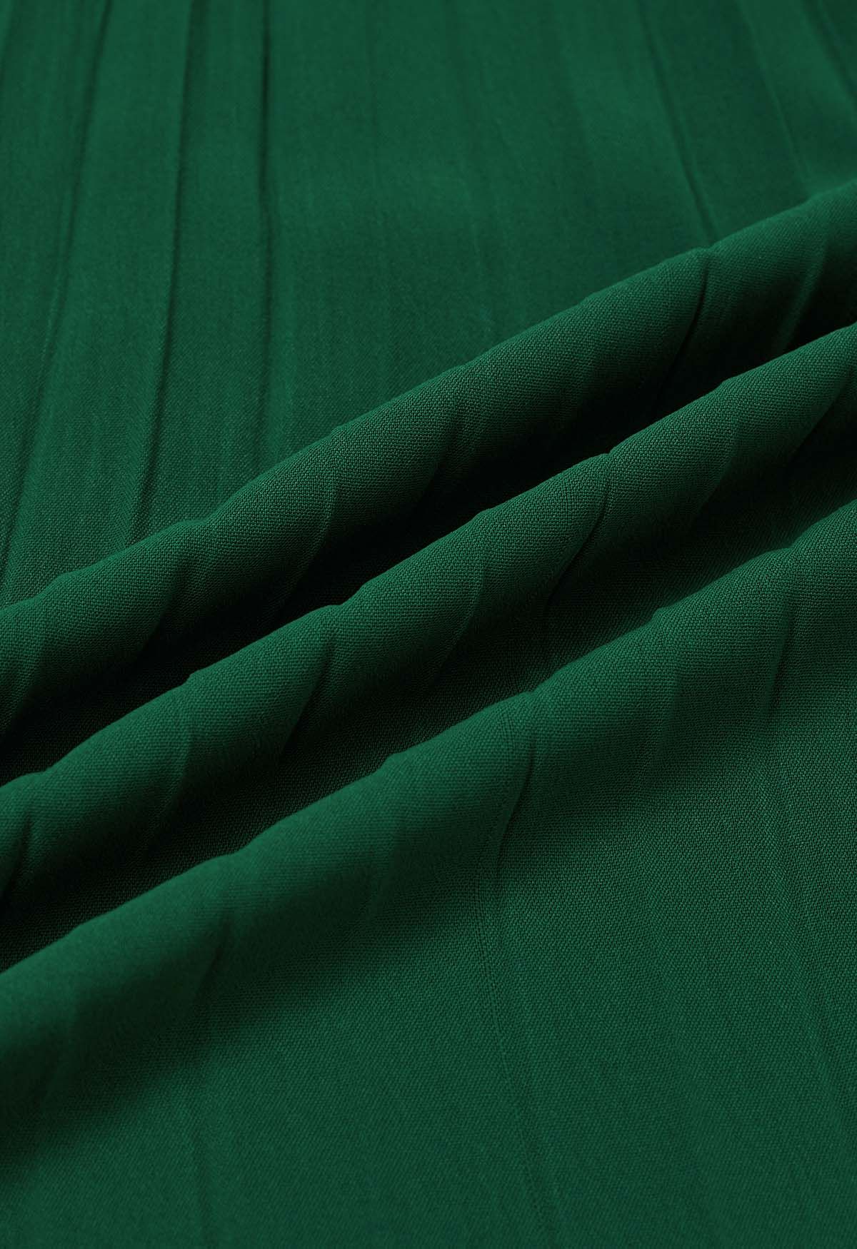 V-Neck Twisted Front Pleated Dress in Dark Green