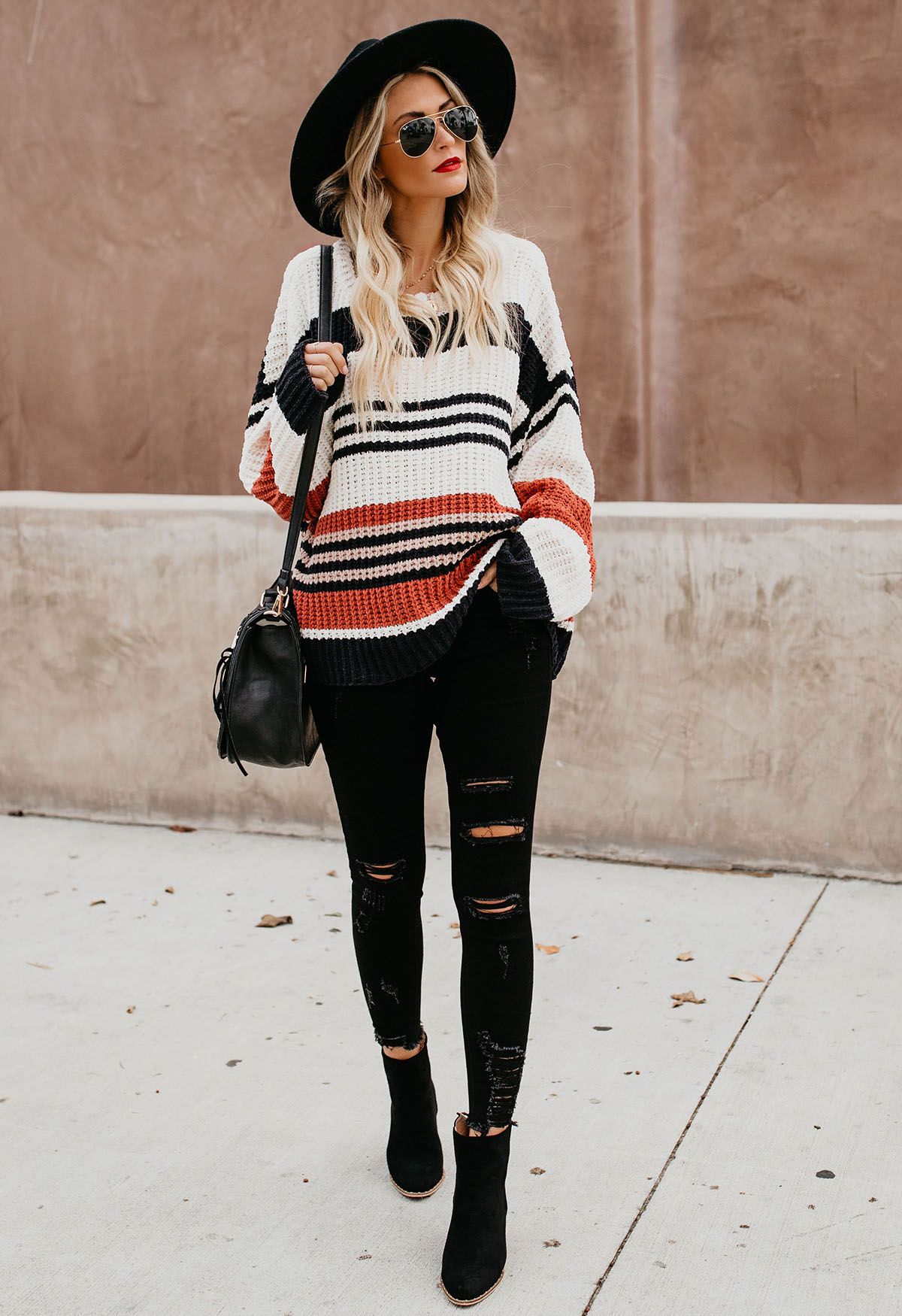 Mixed-Color Stripe Oversize Chunky Knit Sweater - Retro, Indie and ...