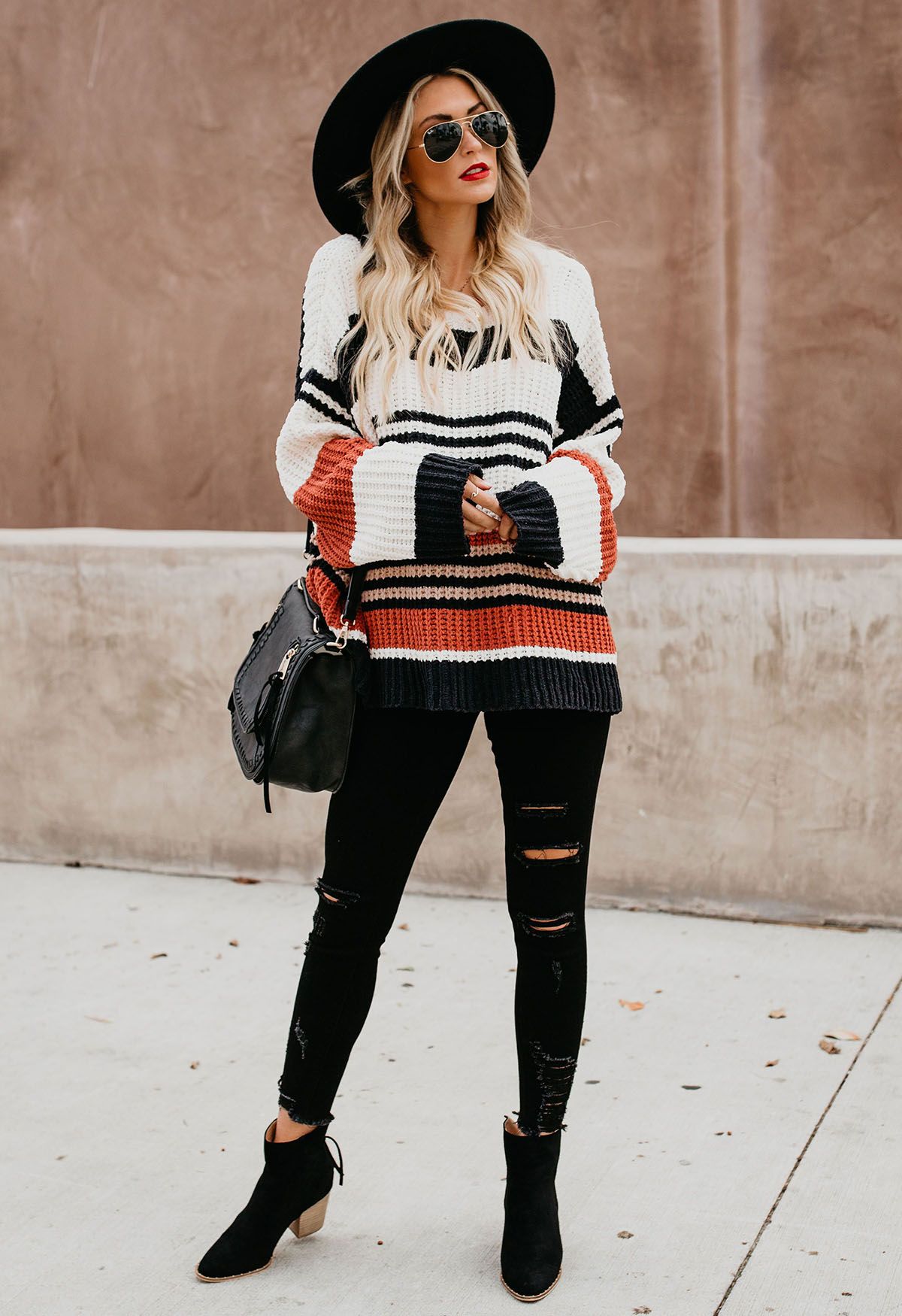 Mixed-Color Stripe Oversize Chunky Knit Sweater - Retro, Indie and ...