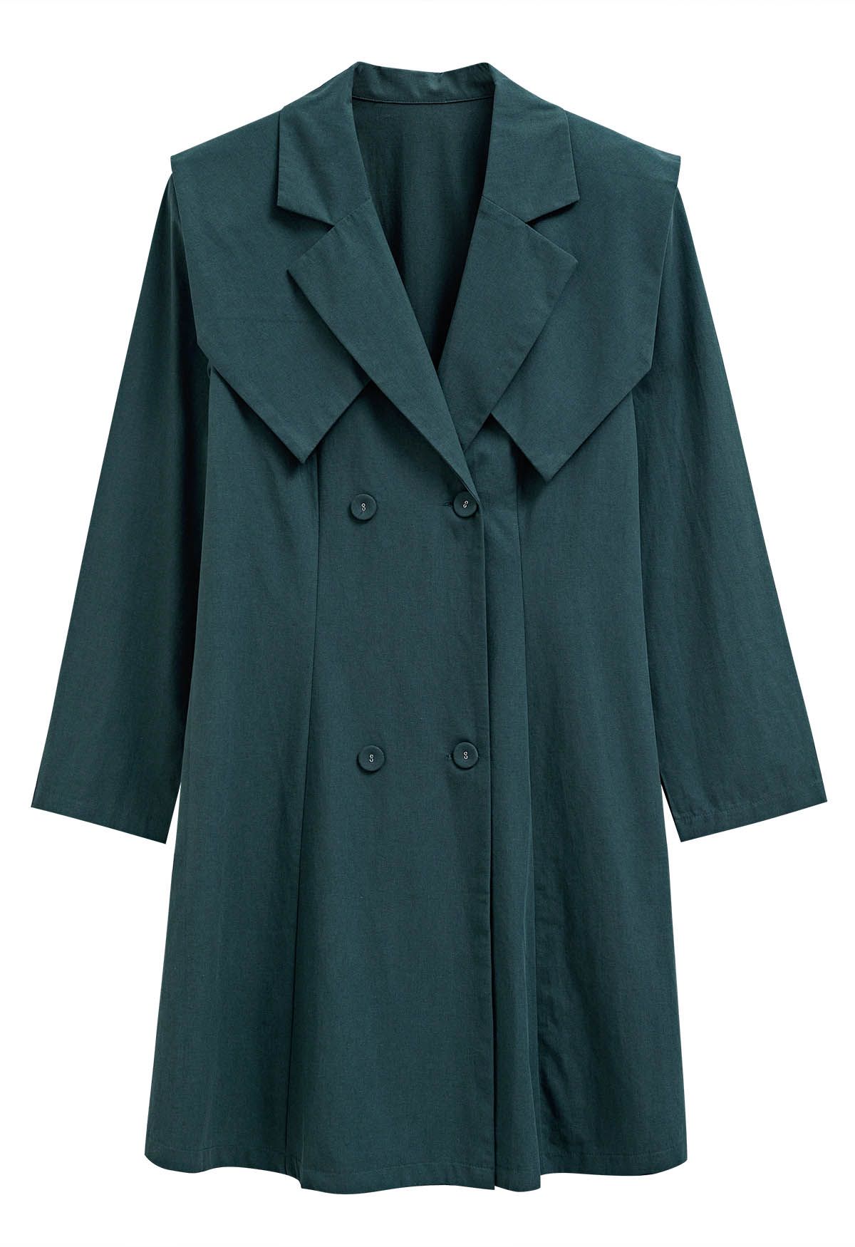 Fake Collar Notch Lapel Blazer Dress in Dark Green