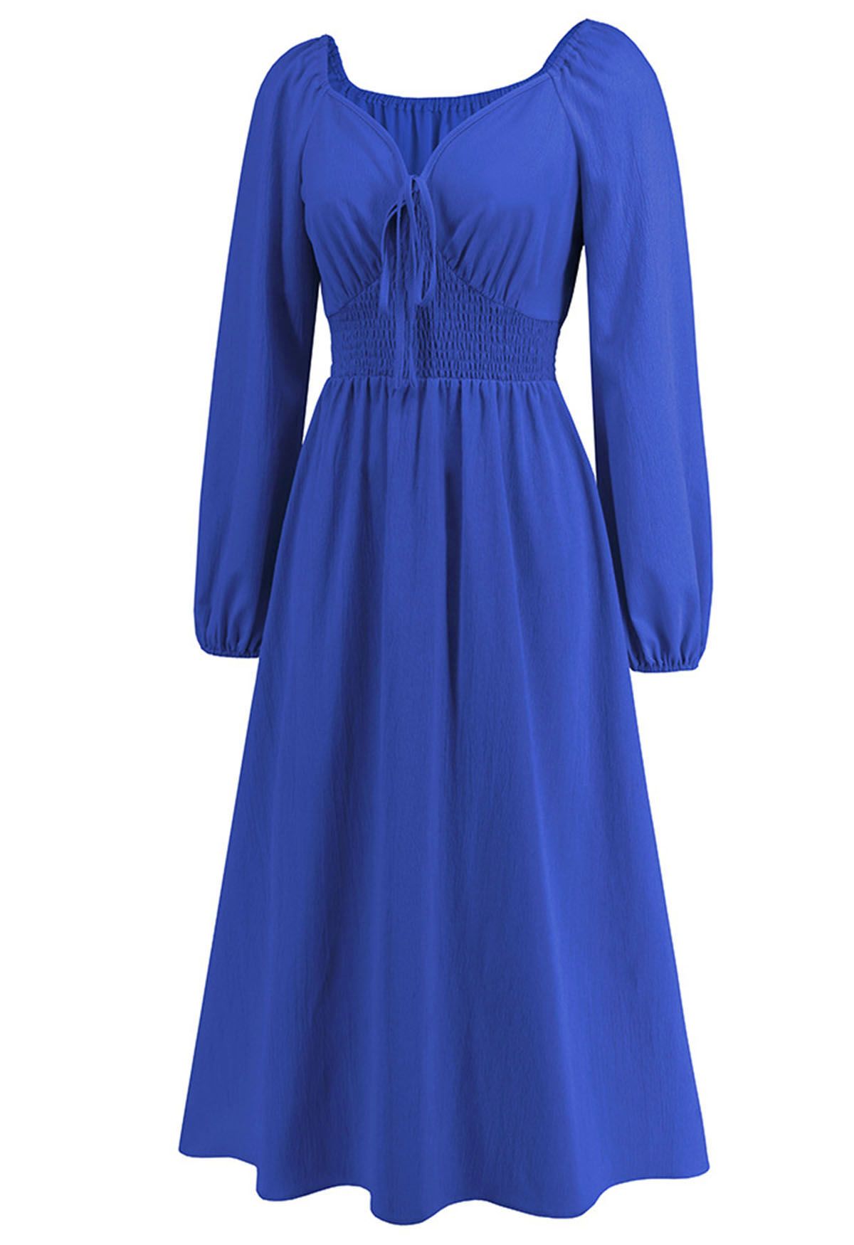 Sweetheart Neck Tie Front Midi Dress in Indigo