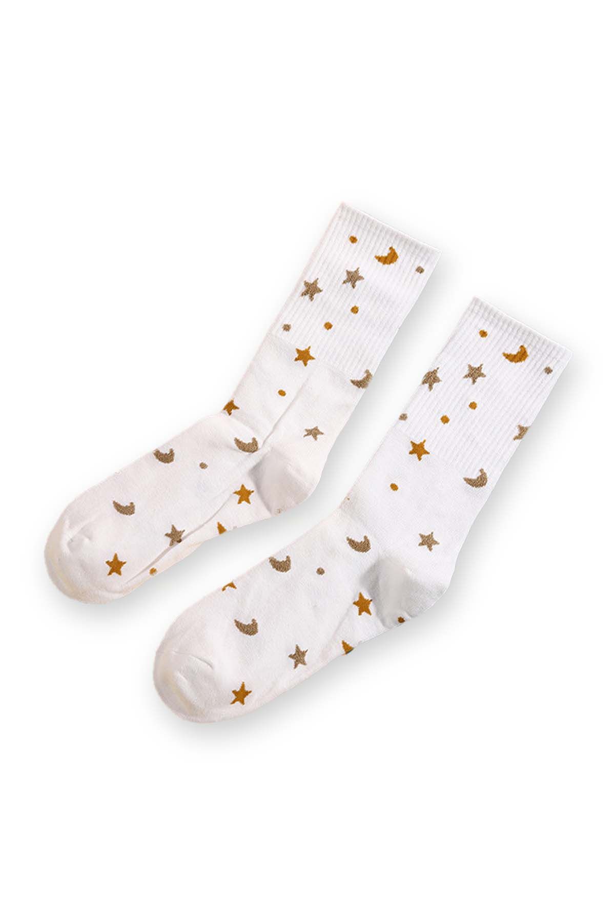5 Pairs Moon and Star Pattern Crew Socks