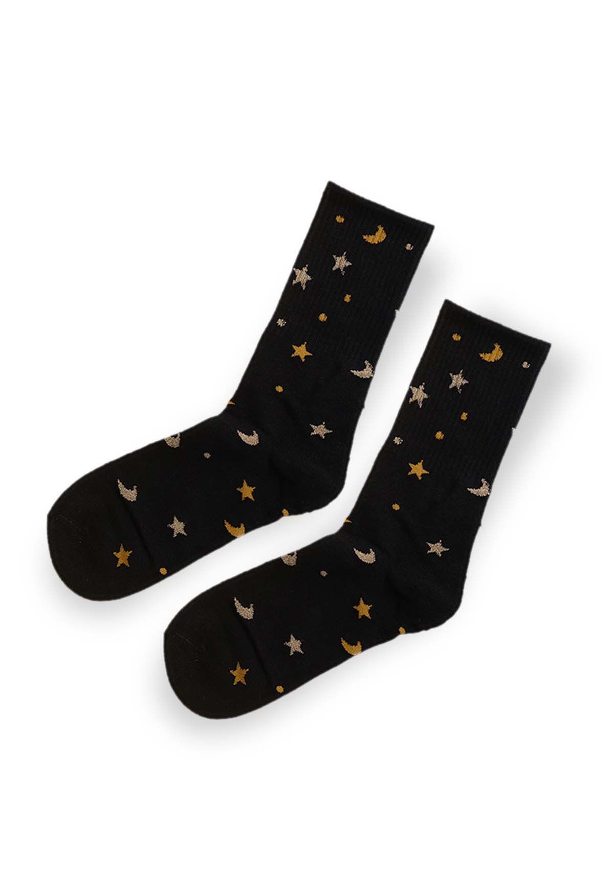 5 Pairs Moon and Star Pattern Crew Socks