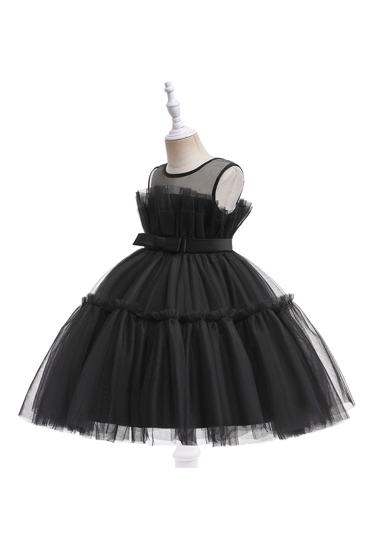 Bowknot Waist Tulle Dress in Black for Kids