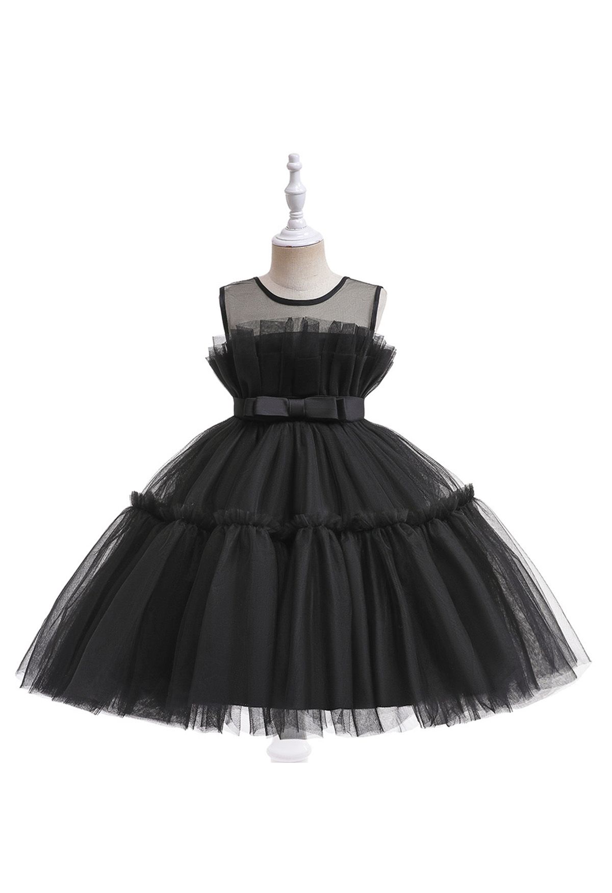 Bowknot Waist Tulle Dress in Black for Kids