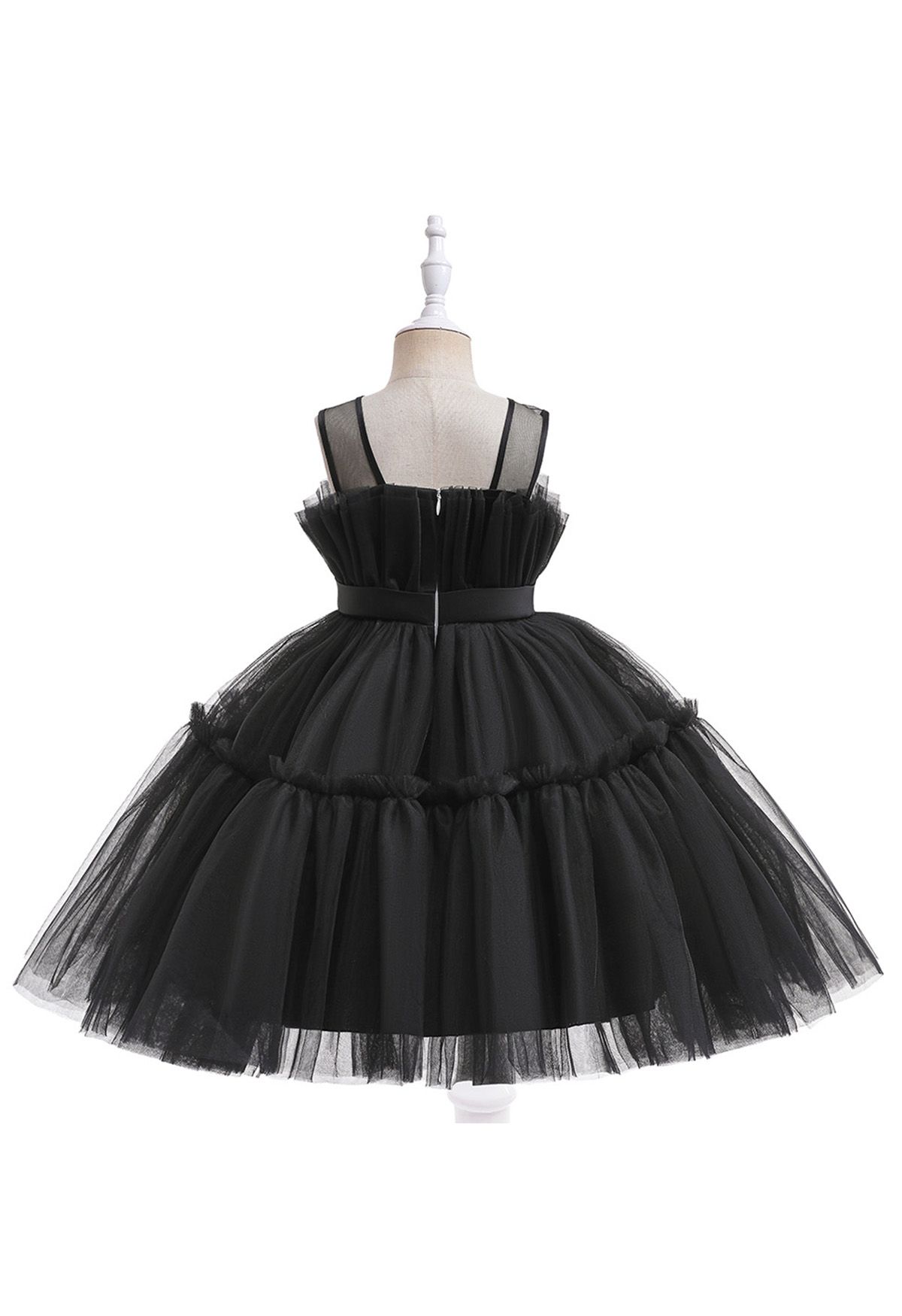 Bowknot Waist Tulle Dress in Black for Kids