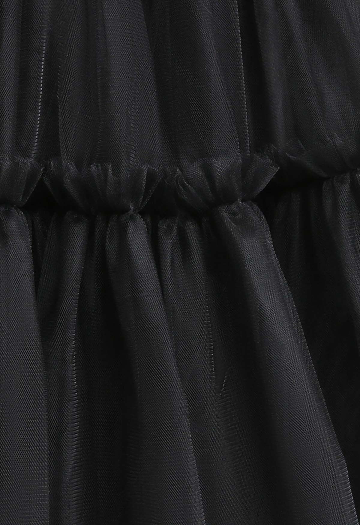 Bowknot Waist Tulle Dress in Black for Kids