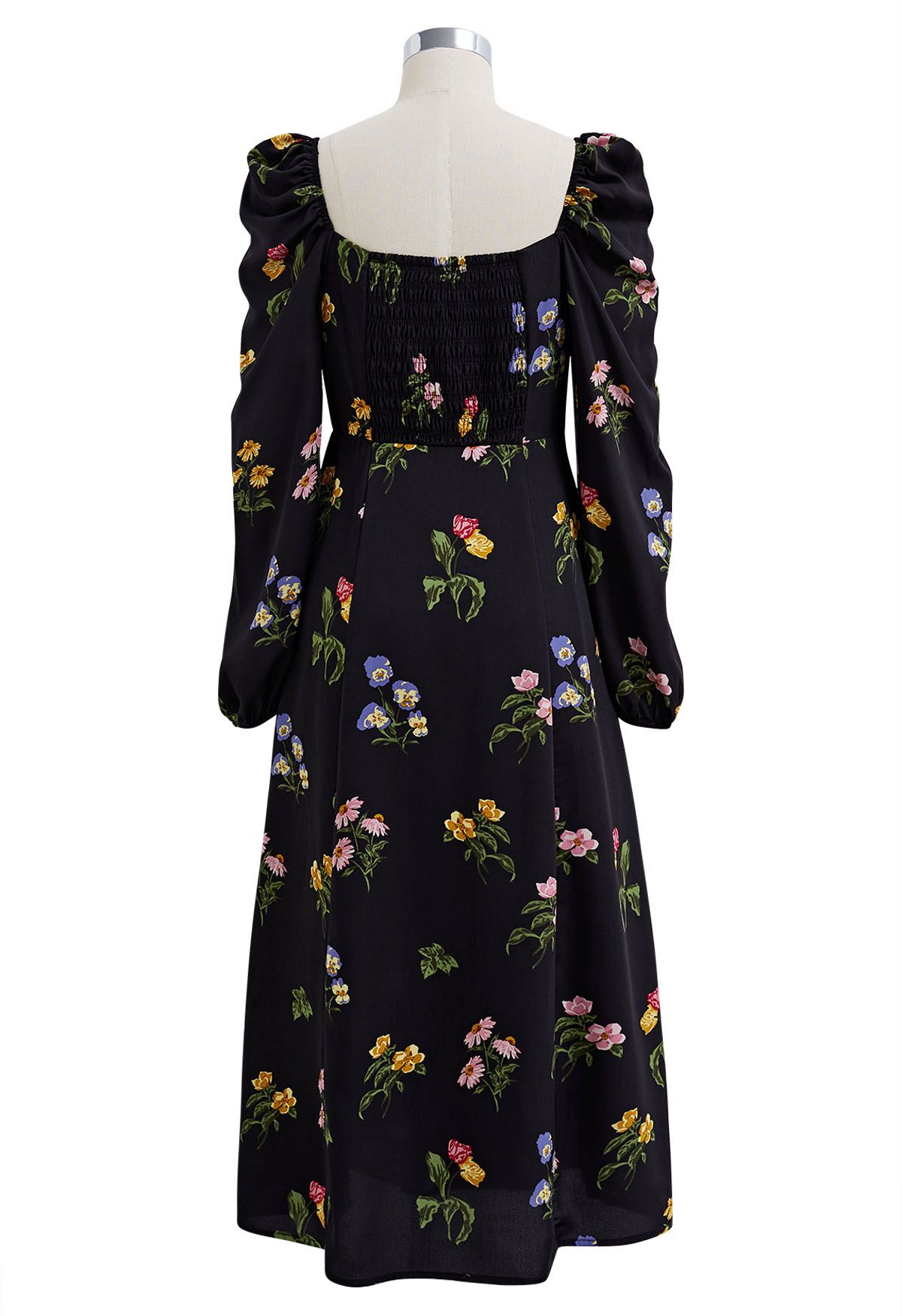 Botanical Print Square Neck Midi Dress